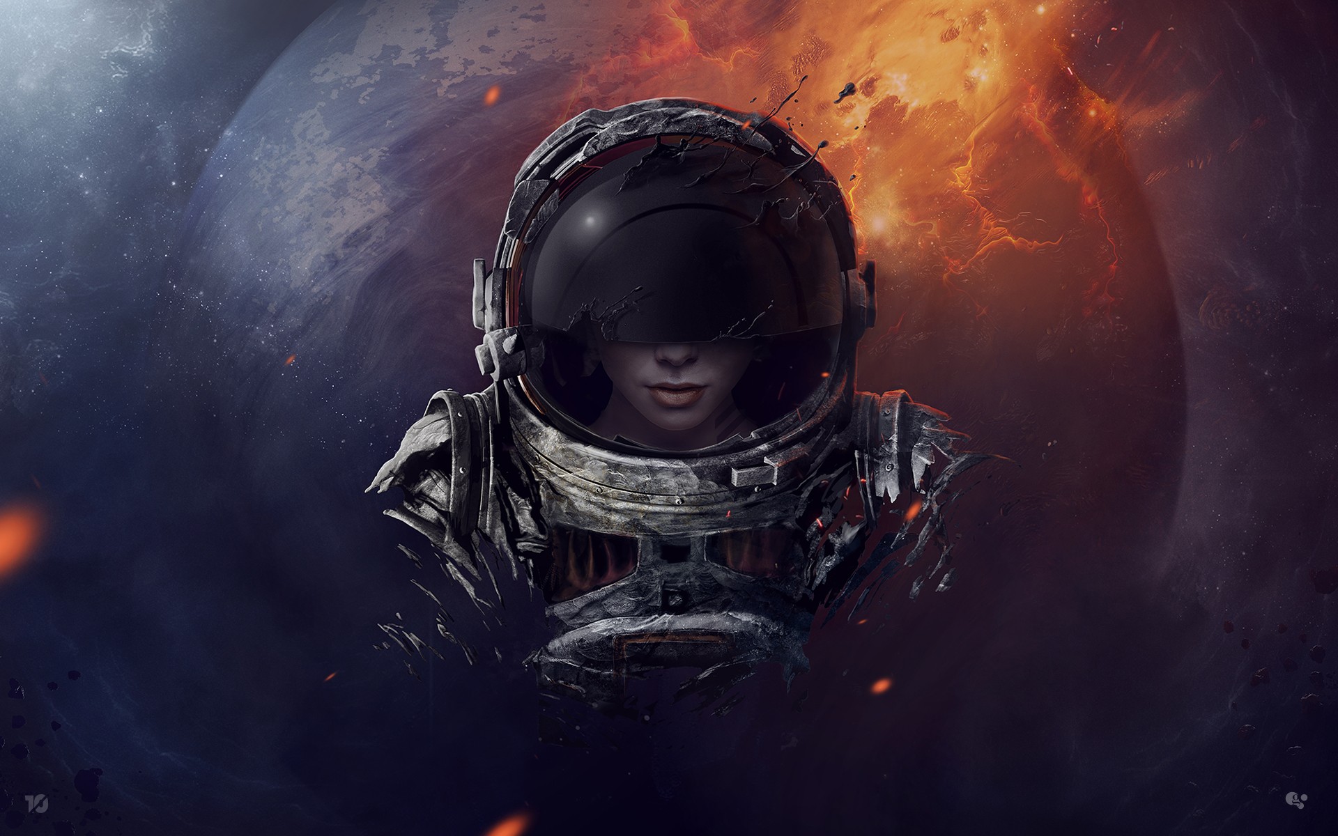 General 1920x1200 astronaut space fantasy art planet spacesuit abstract surreal digital art drawing helmet space art futuristic science fiction women science fiction artwork fictional character women frontal view visors