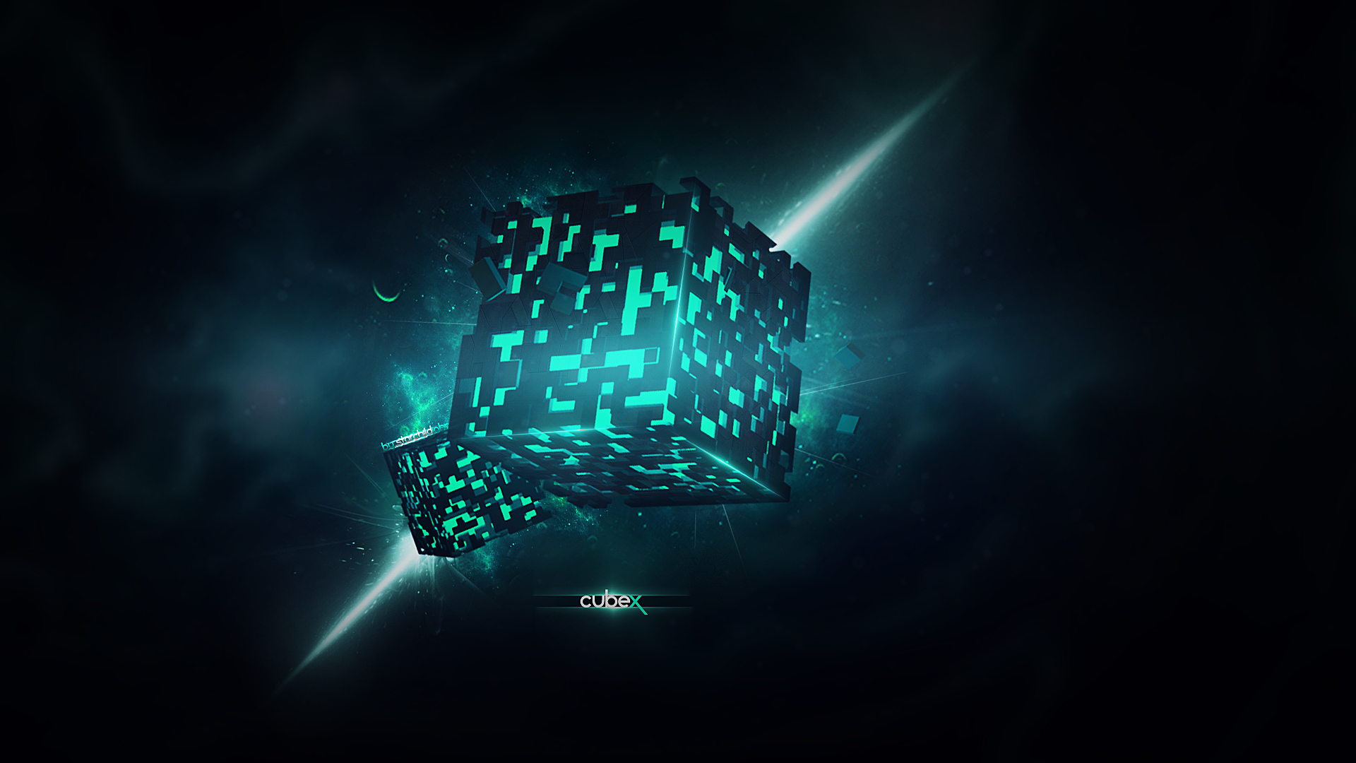 General 1920x1080 digital art video games cube cyan turquoise 3D Blocks abstract 3D Abstract CGI