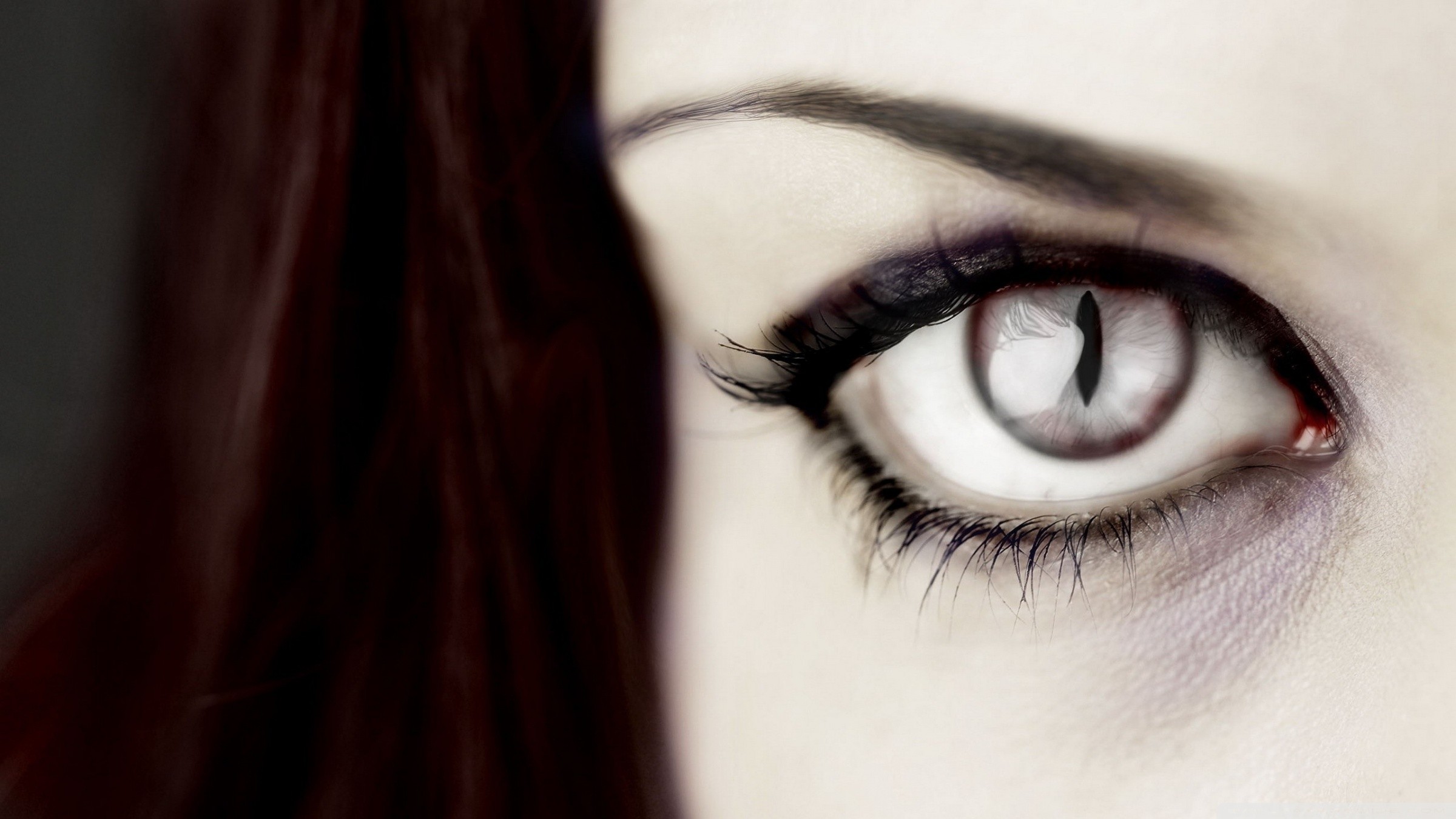 People 2400x1350 eyes fake iris macro contact lenses women redhead model