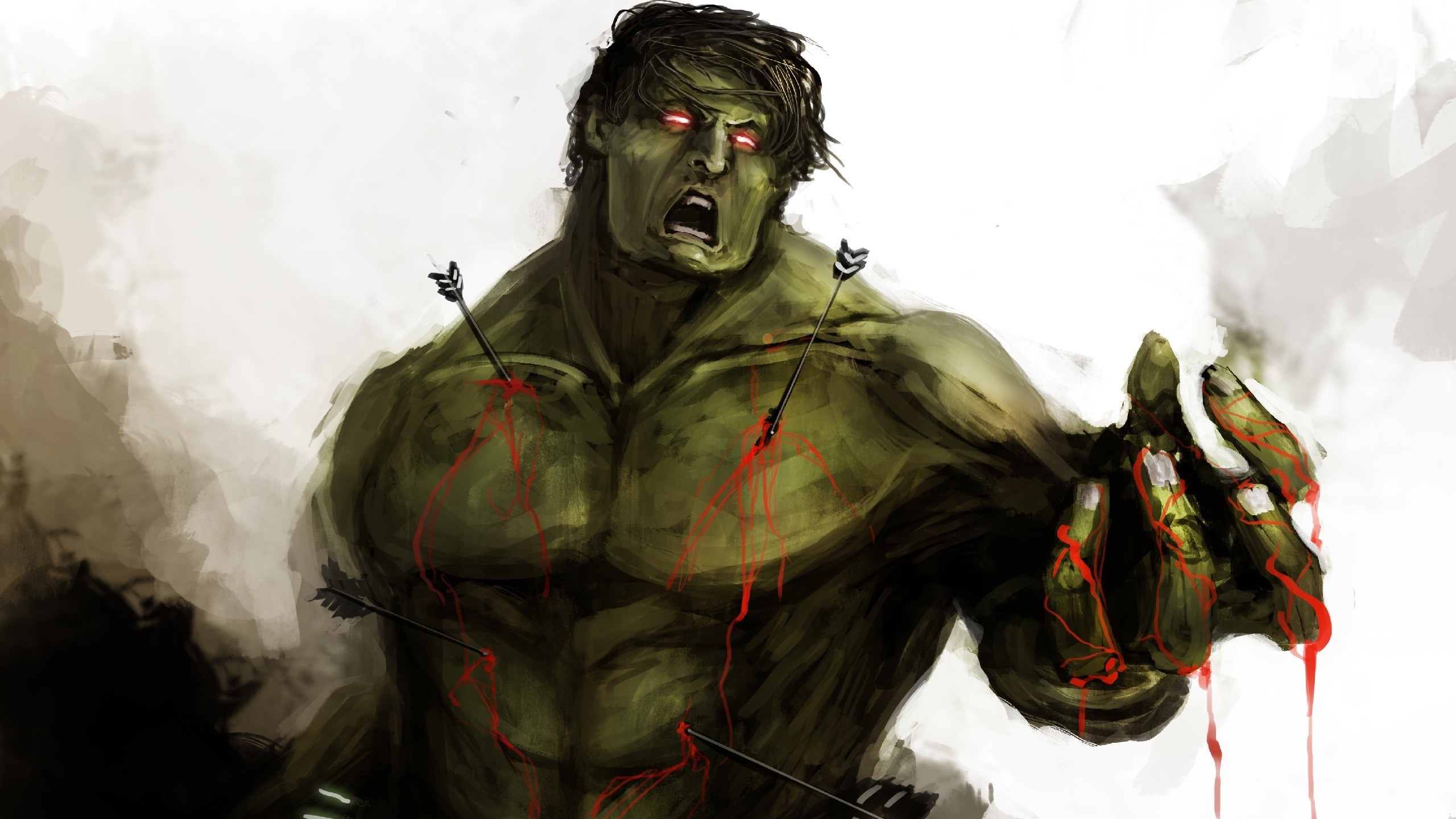 General 2560x1440 The Avengers fantasy art Hulk blood glowing eyes red eyes arrows