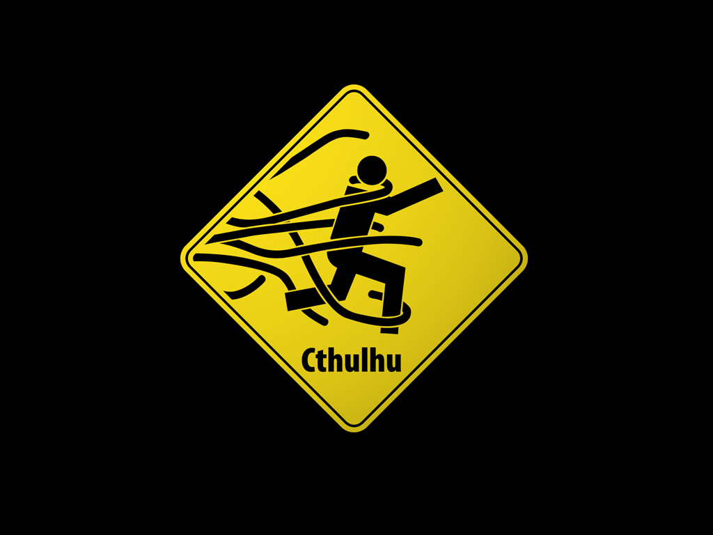 General 1024x768 warning signs humor minimalism yellow Cthulhu simple background black background book characters