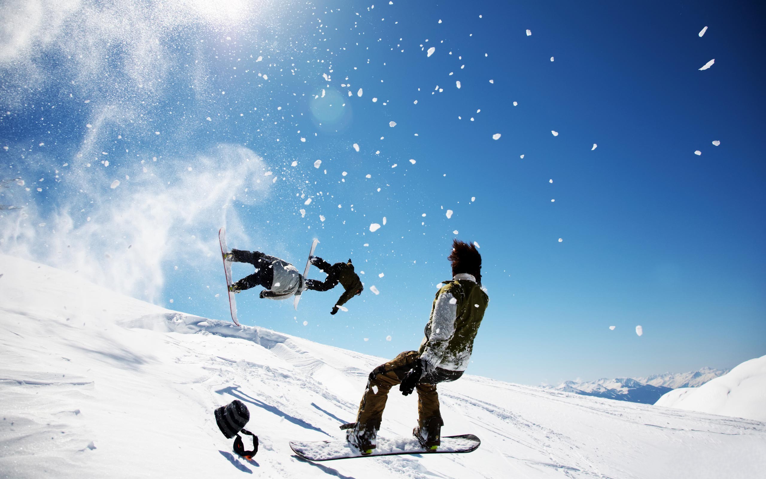People 2560x1600 snowboarding snowboards sport jumping snow outdoors