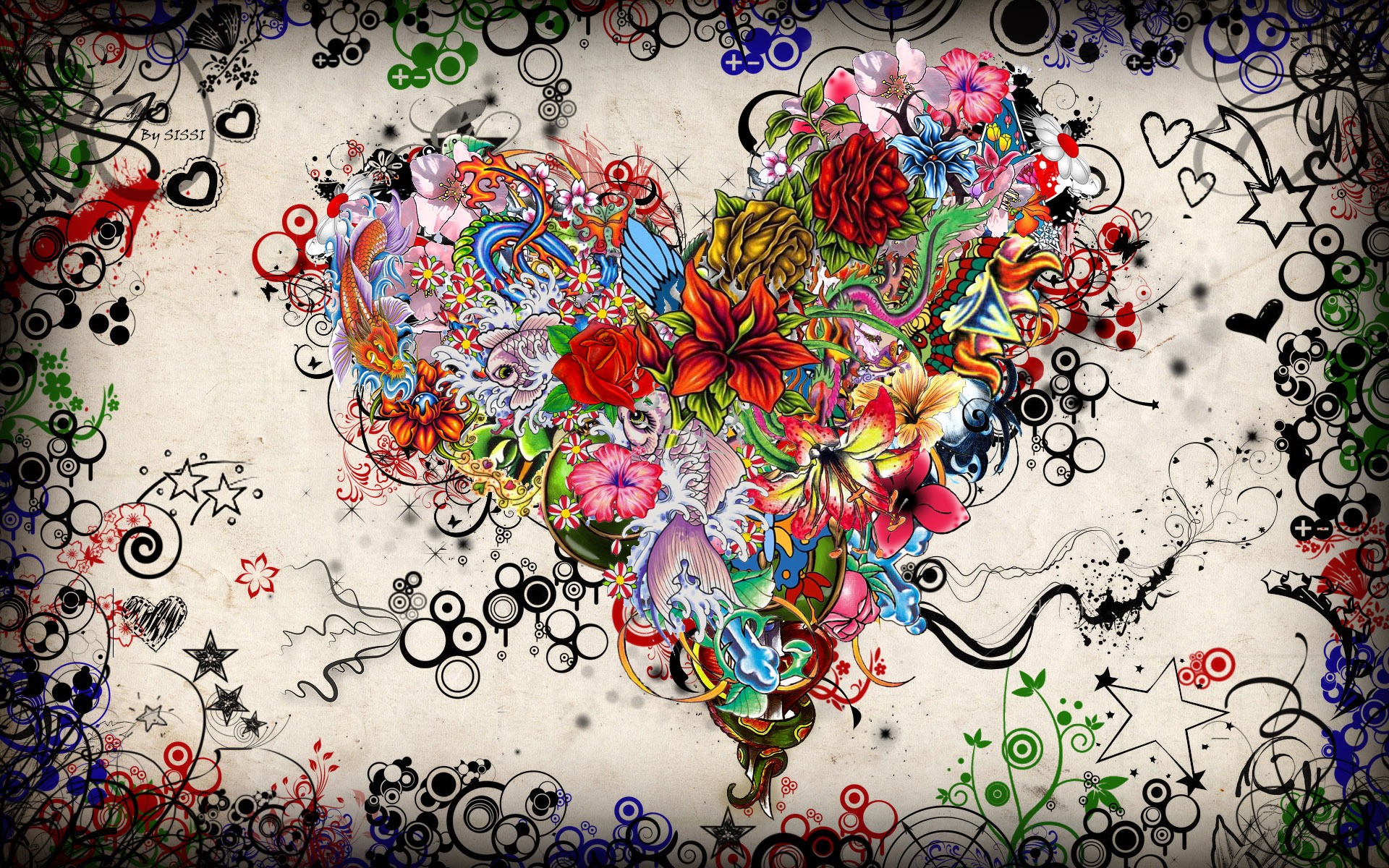 General 1920x1200 digital art heart (design) flowers plants colorful