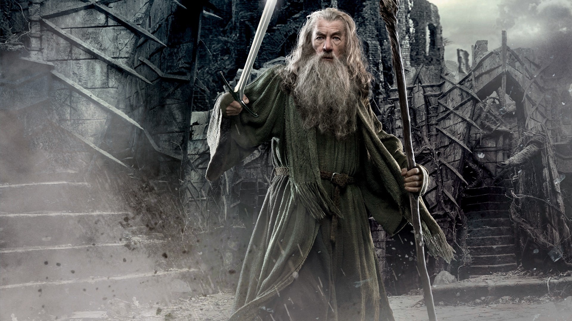 General 1920x1080 Ian McKellen movies The Lord of the Rings Gandalf wizard sword staff fantasy men