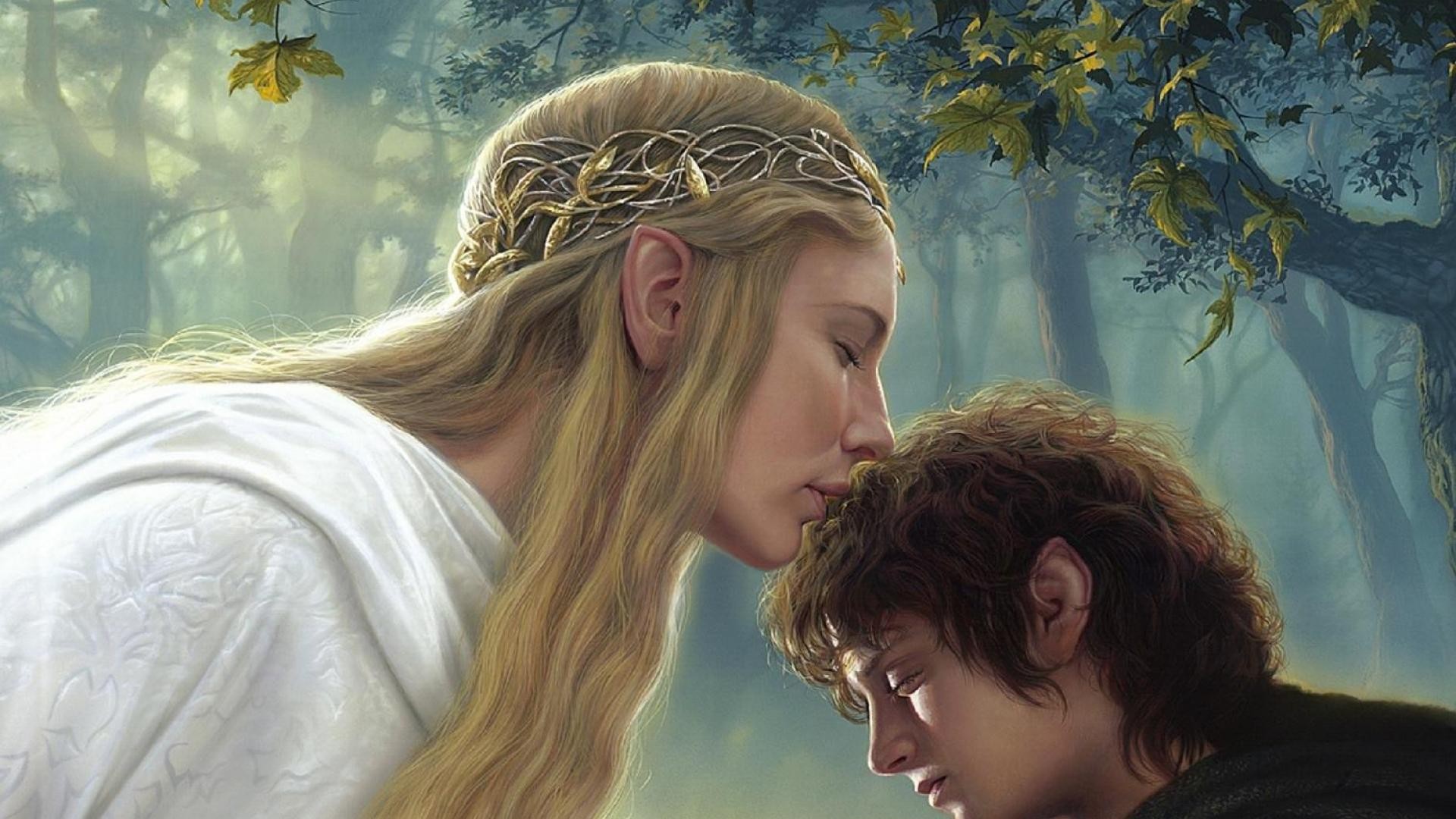 General 1920x1080 fantasy art movies The Lord of the Rings Galadriel Frodo Baggins fantasy girl fantasy men Cate Blanchett blonde women pointy ears closed eyes