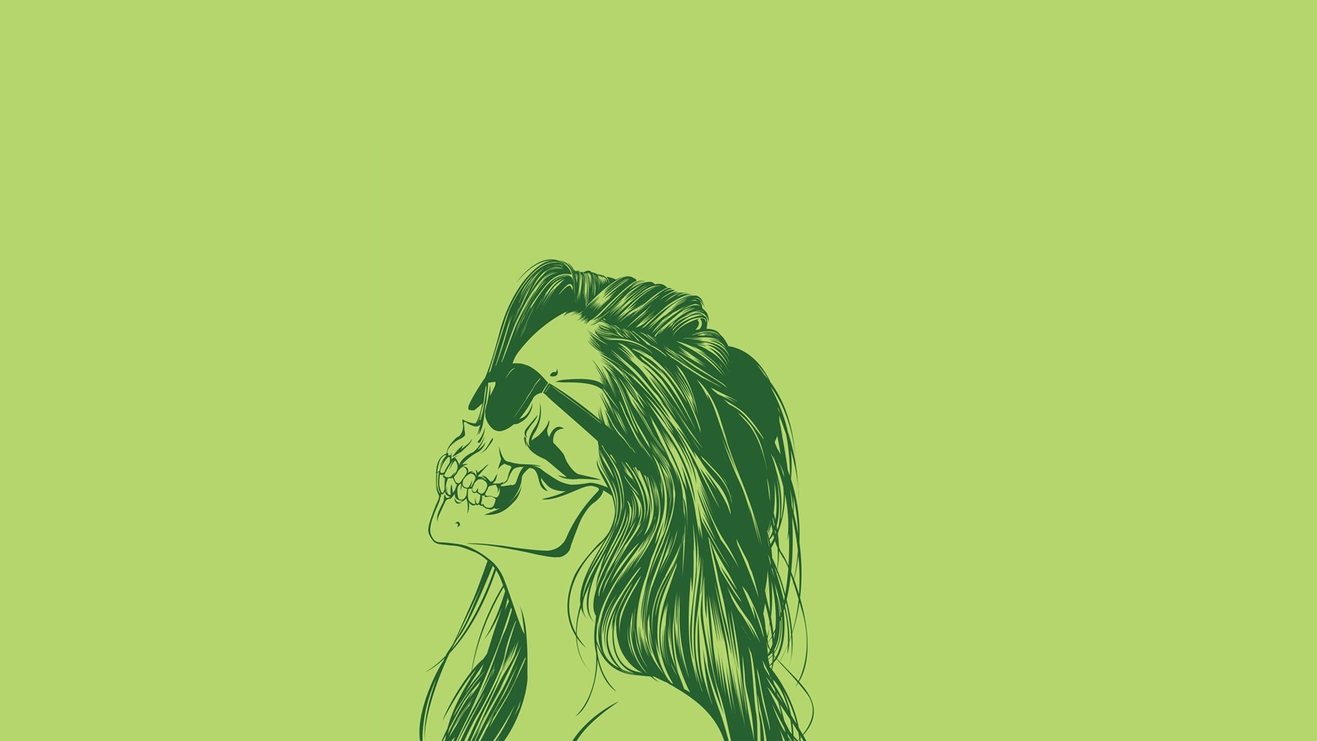 General 1920x1080 skull long hair minimalism artwork simple background women green women with shades sunglasses