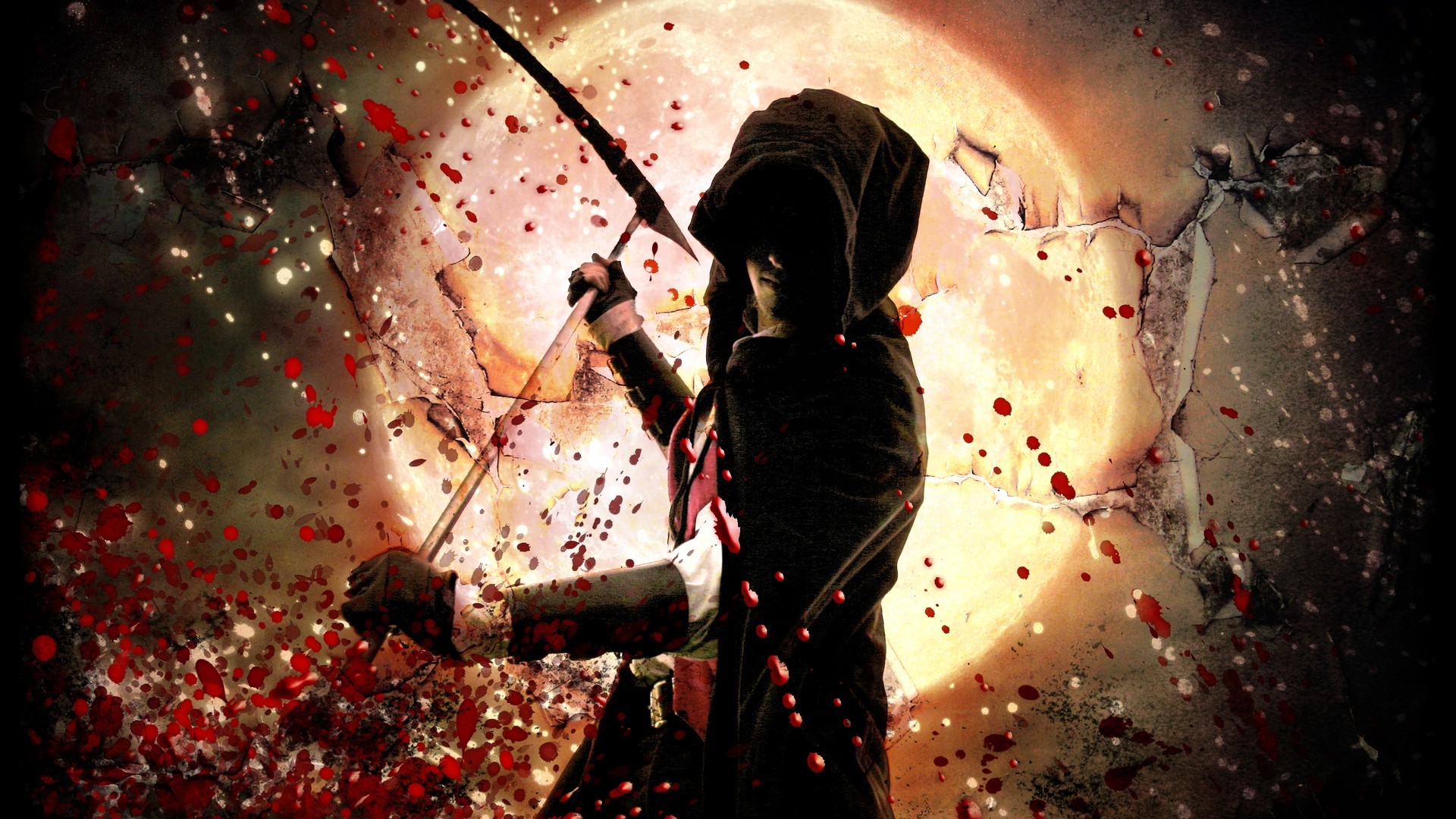 General 1920x1080 reaper death Moon blood fantasy art scythe
