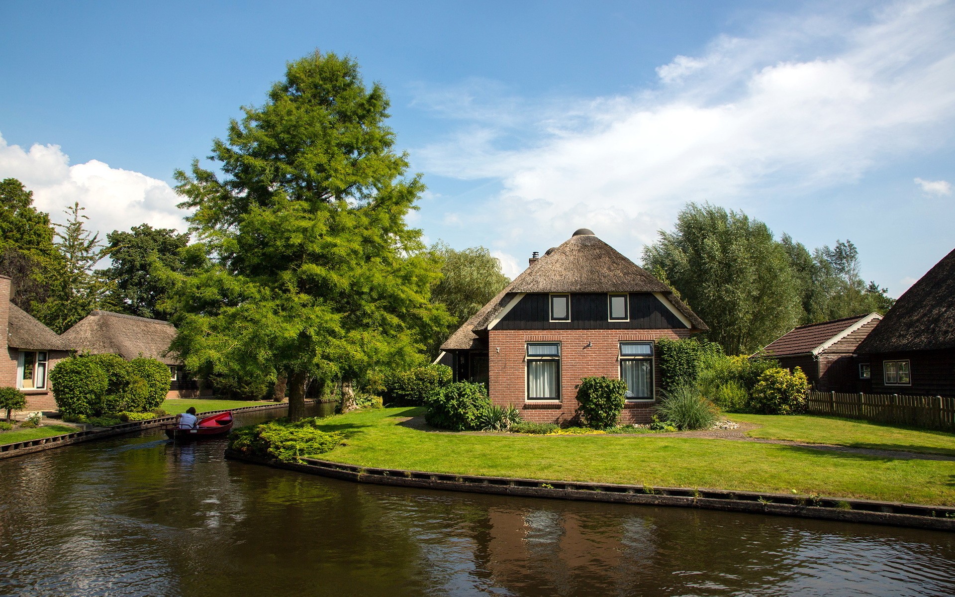 General 1920x1200 trees water house urban Netherlands canal boat