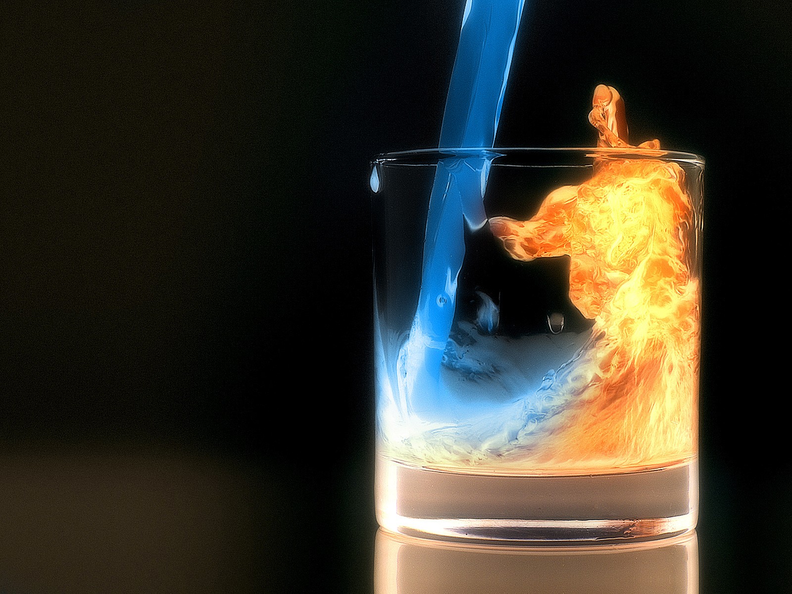 General 1600x1200 water fire glass liquid digital art Flame Painter drinking glass simple background