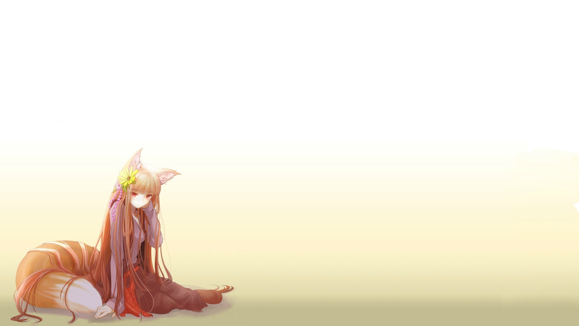 Anime 1920x1080 Spice and Wolf Holo (Spice and Wolf) anime girls wolf girls simple background anime soft shading fantasy art fantasy girl women white background