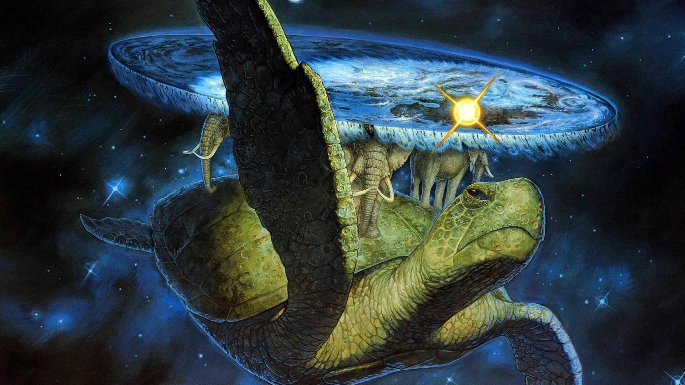 General 1366x768 Discworld fantasy art artwork Terry Pratchett turtle space