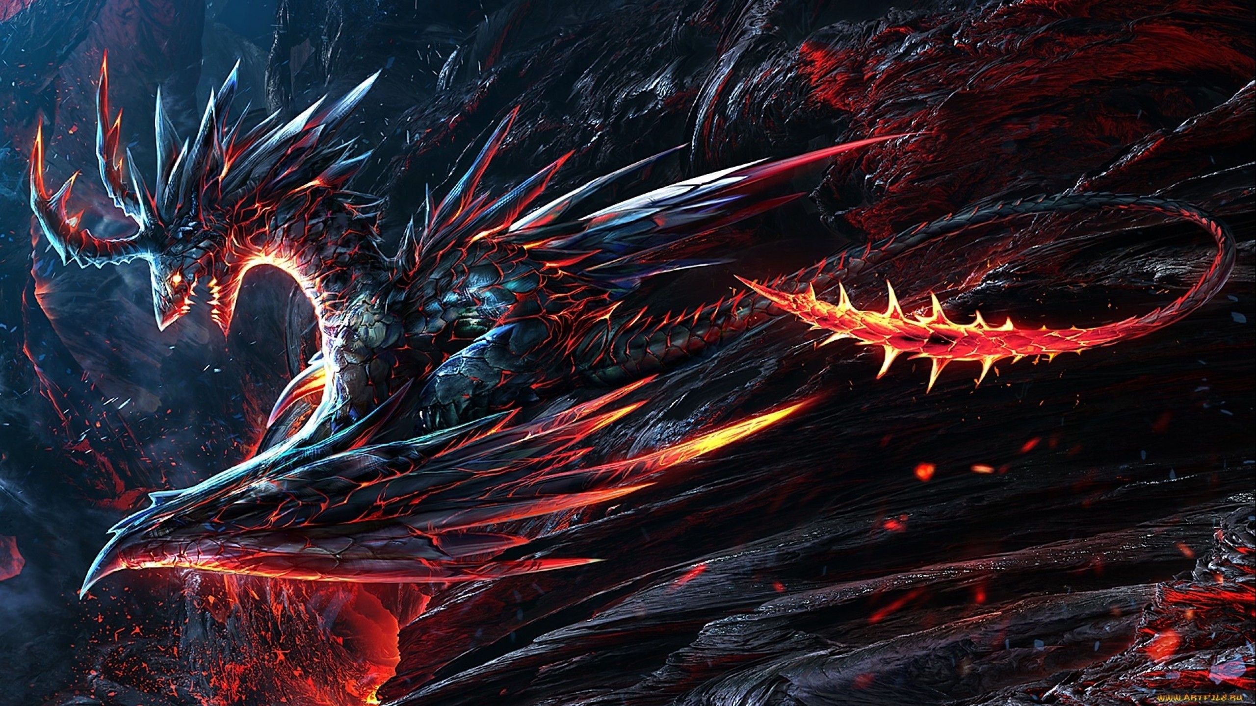 General 2560x1440 dragon lava fantasy art fire creature