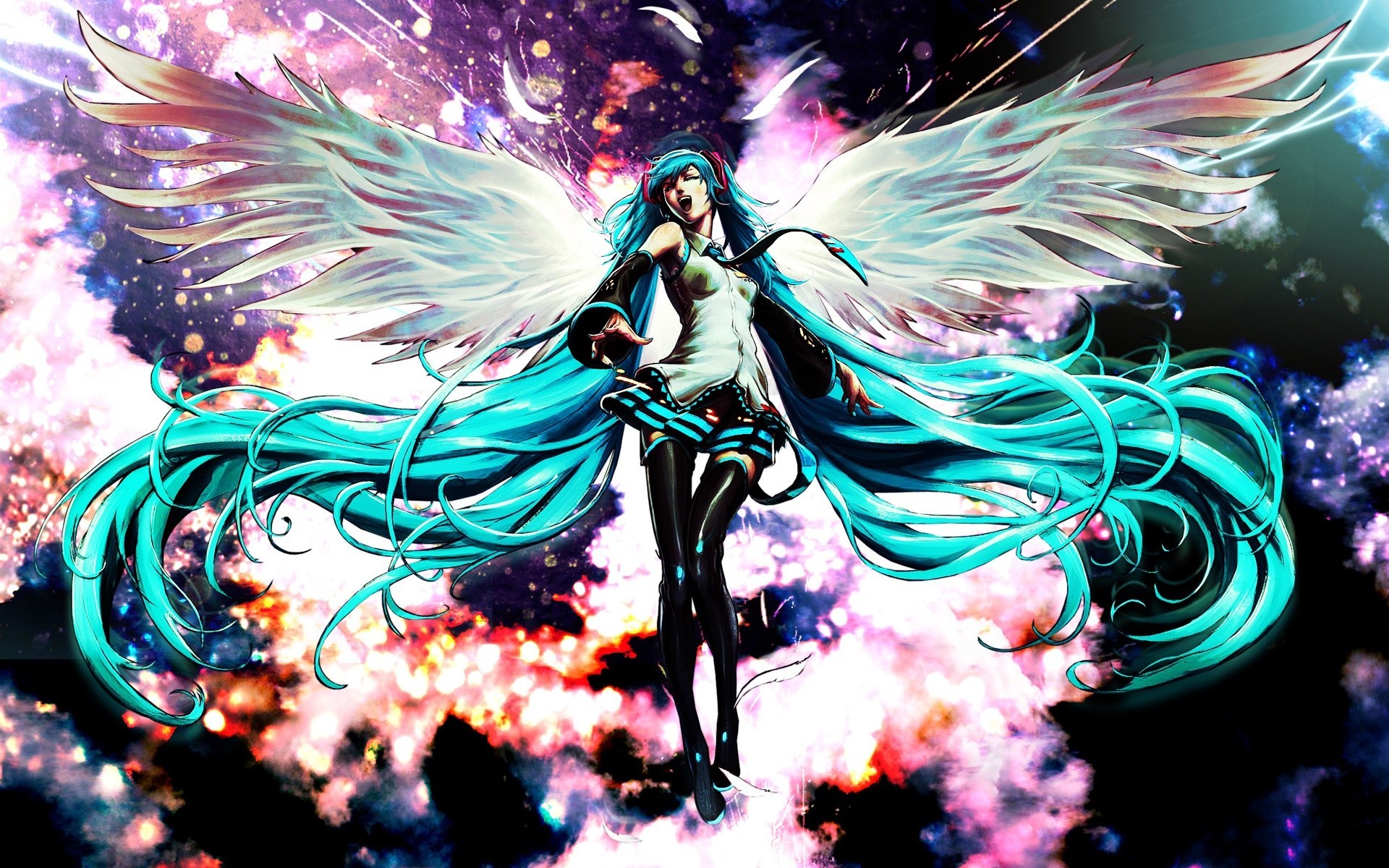Anime 1920x1200 anime girls anime turquoise hair open mouth wings long hair