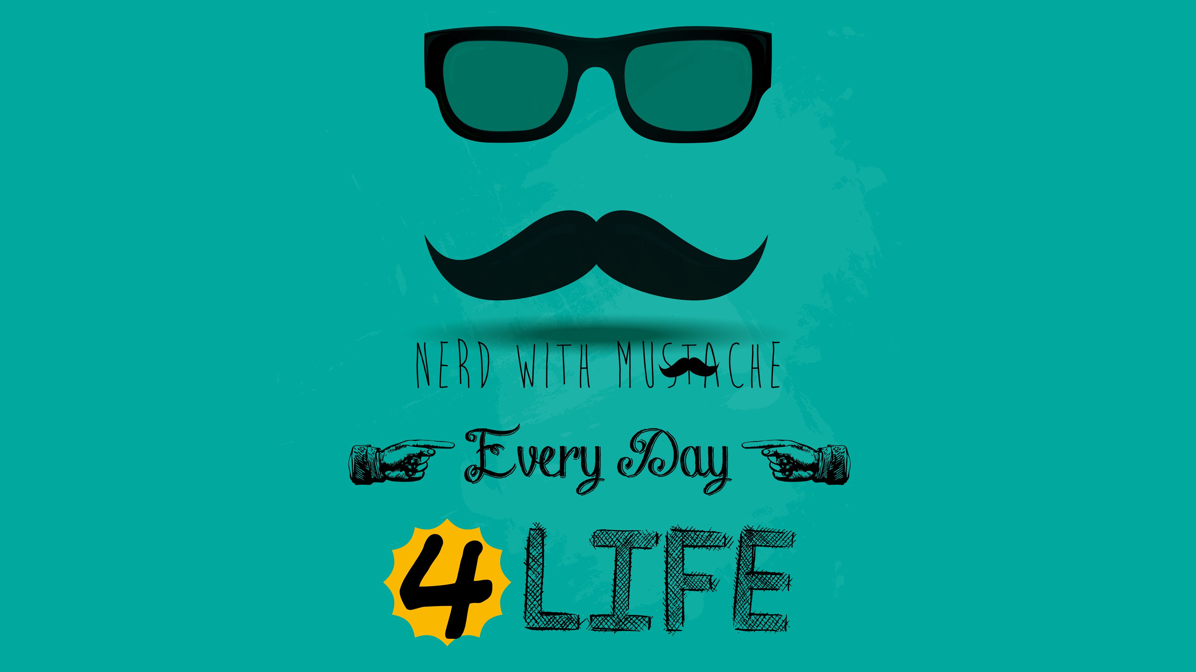 General 3840x2160 nerds moustache typography turquoise glasses turquoise background sunglasses
