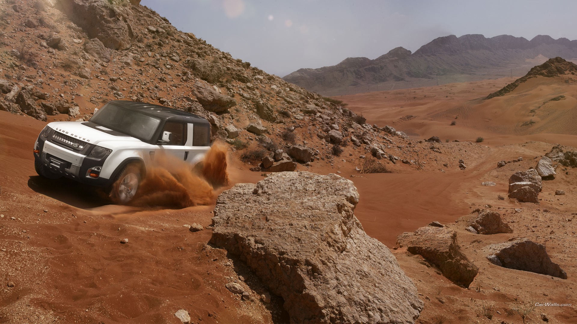 General 1920x1080 Land Rover DC100 concept cars desert rocks vehicle outdoors white cars Land Rover British cars SUV