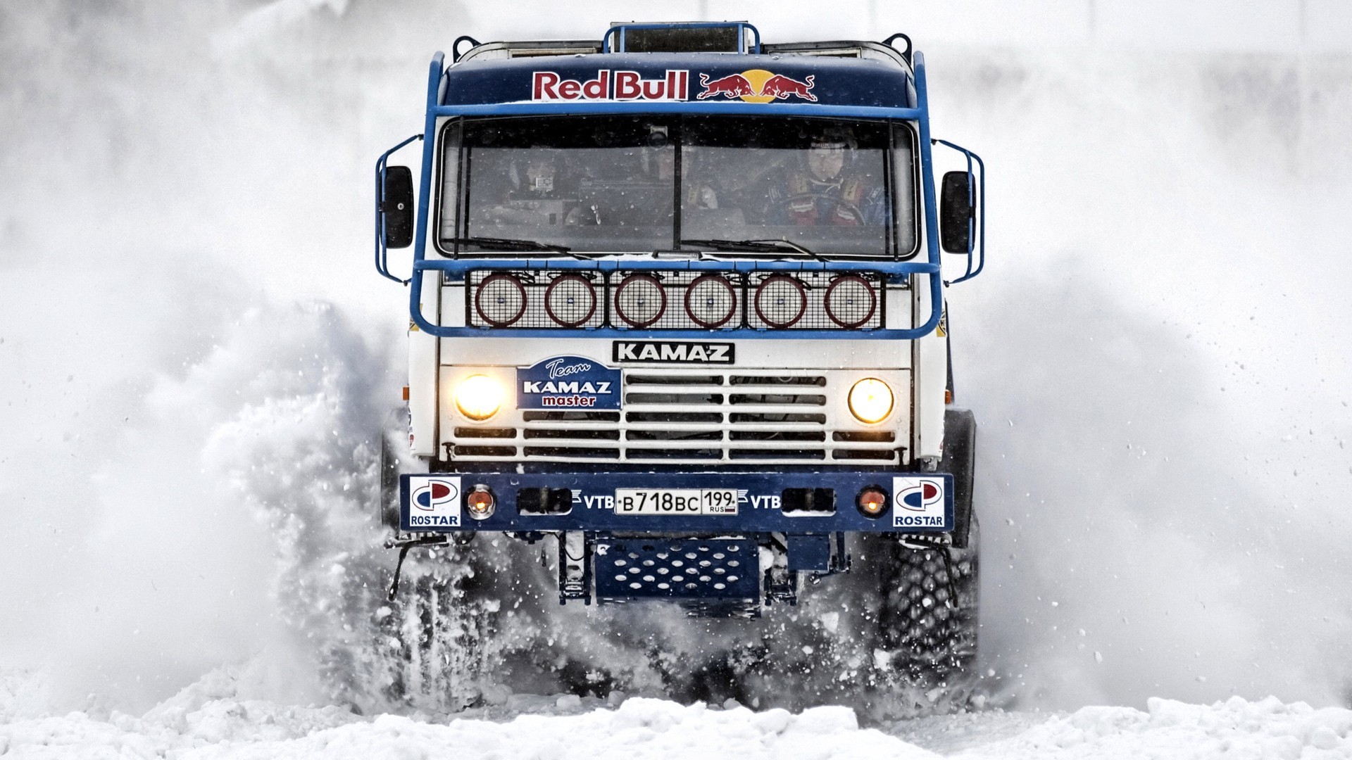 General 1920x1080 snow Kamaz truck vehicle frontal view rally cars white Russian Russian trucks