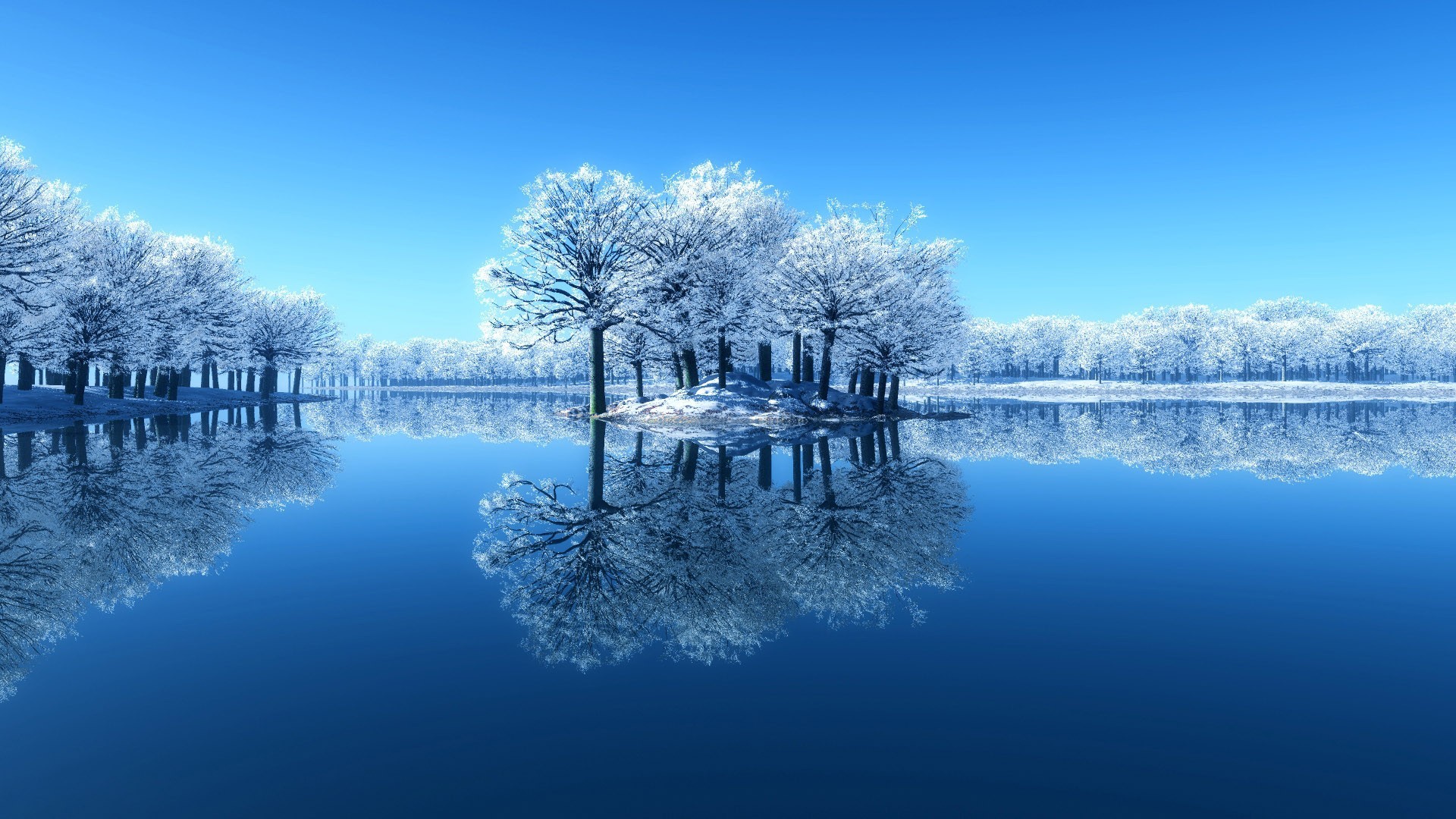General 1920x1080 winter water nature landscape snow reflection blue cyan