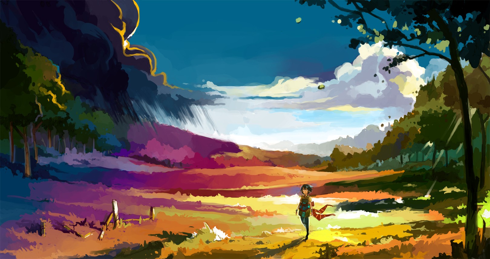 Anime 1620x859 anime landscape colorful rainbows nature