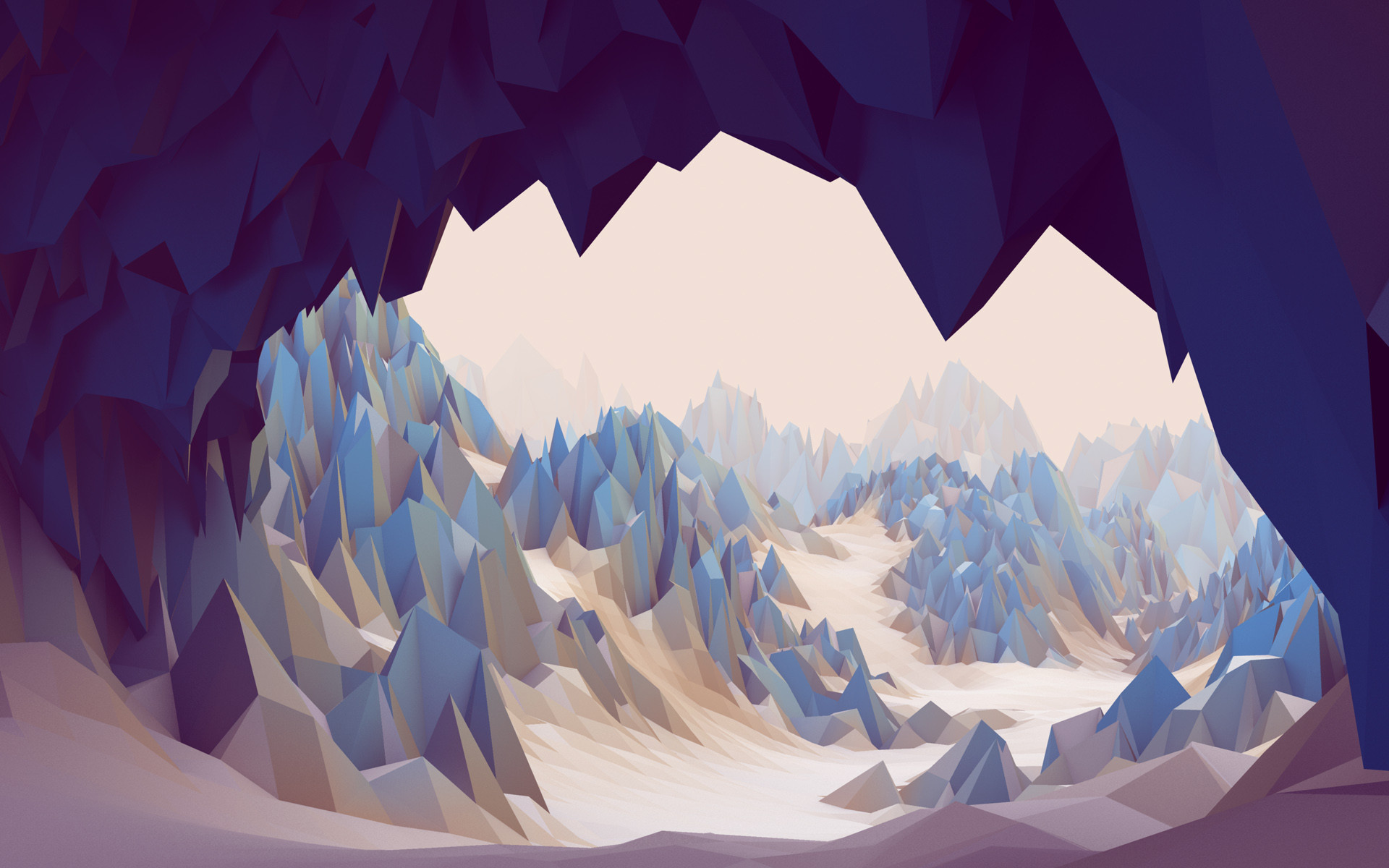 General 1920x1200 low poly cave abstract mountains rock landscape CGI nature 3D Abstract