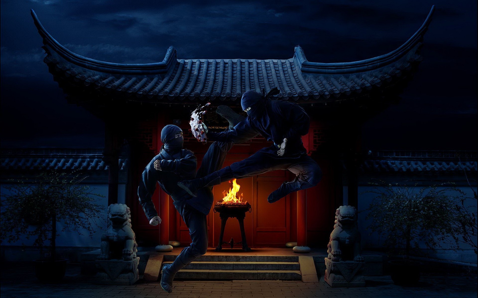 General 1920x1200 ninjas warrior fantasy art night sky fighting Asia artwork digital art