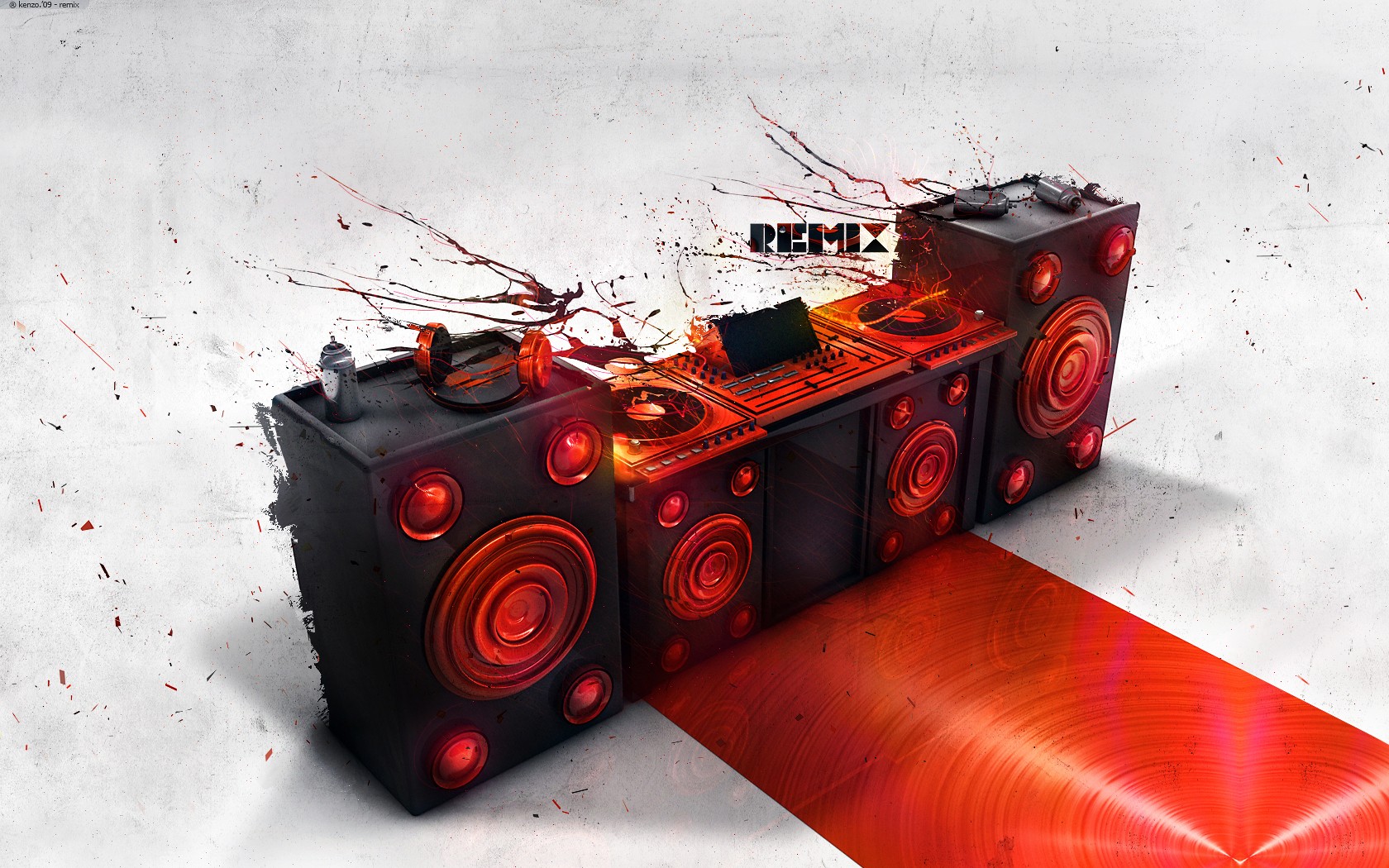 General 1680x1050 digital art music turntables red speakers audio-technica technology