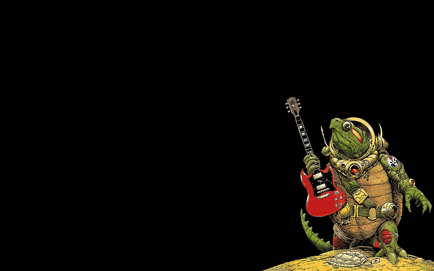 General 1440x900 artwork guitar reptiles simple background musical instrument animals black background