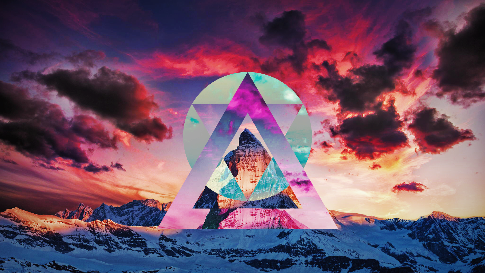 General 1920x1080 polyscape clouds mountains snow sunset nature sky digital art