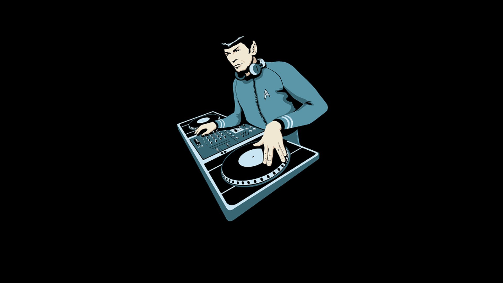 General 1920x1080 Live Long And Prosper Star Trek Spock vulcan humor audio-technica DJ music minimalism men TV series simple background black background headphones