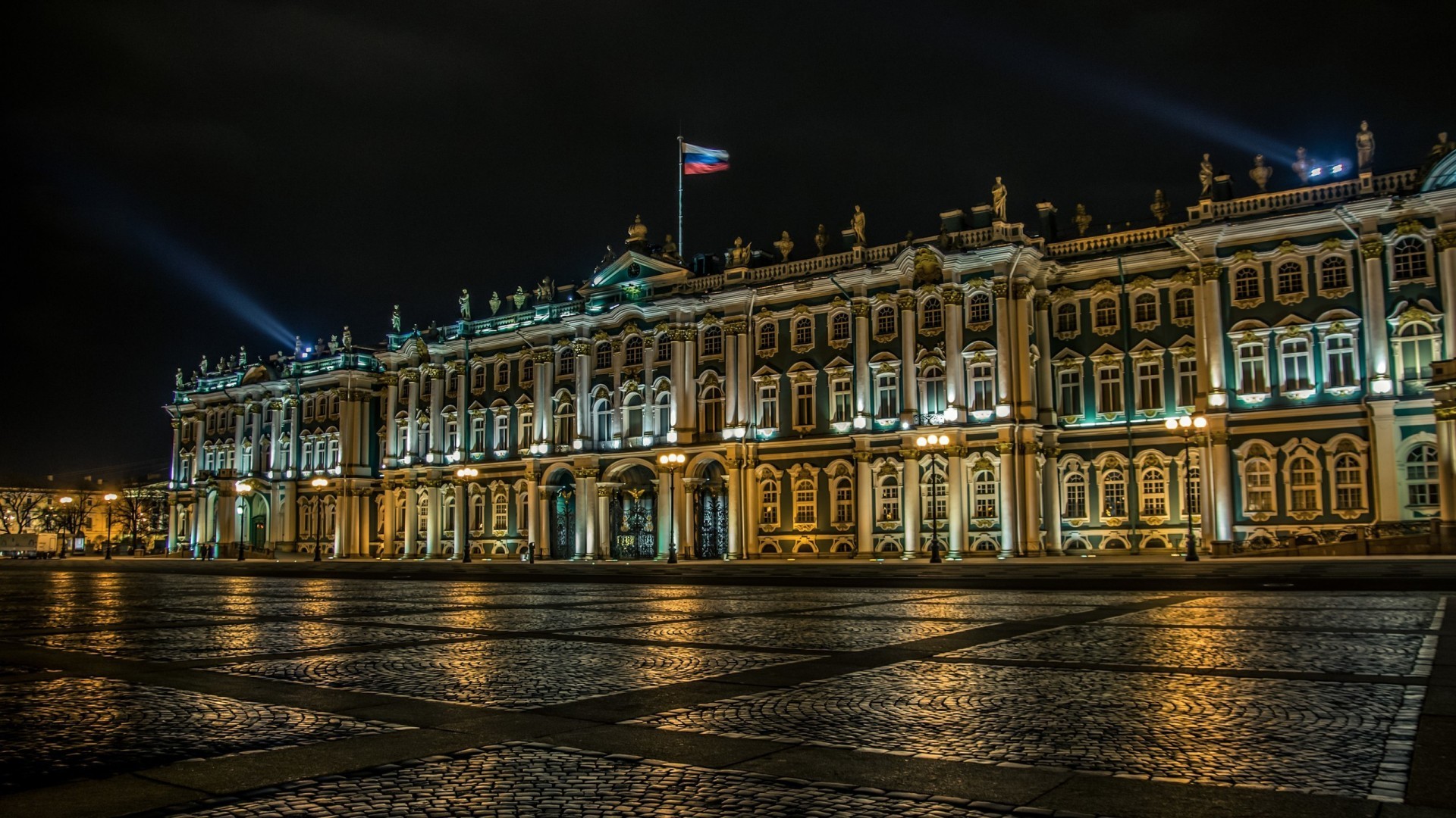 General 1920x1080 architecture flag night building Russia St. Petersburg Hermitage historical buildings