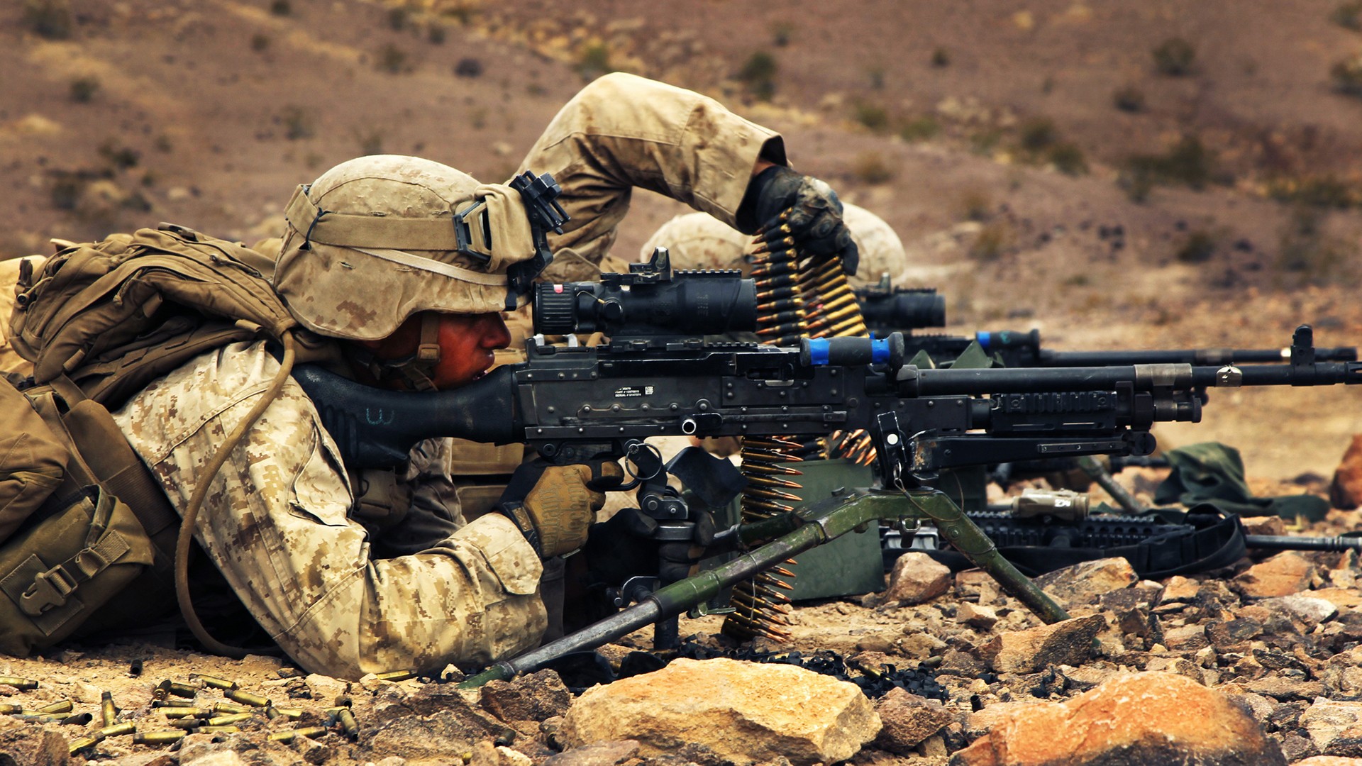 People 1920x1080 war M240 soldier aiming machine gun military weapon men marines
