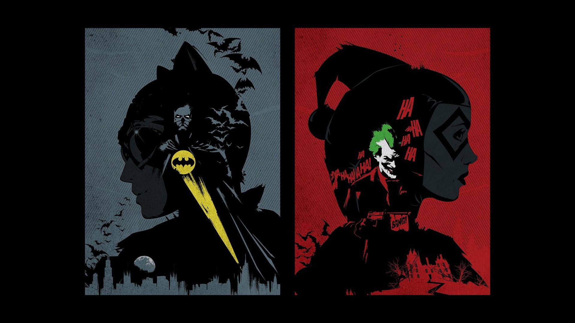 General 1920x1080 DC Comics Batman Catwoman Joker Harley Quinn villains artwork comic art