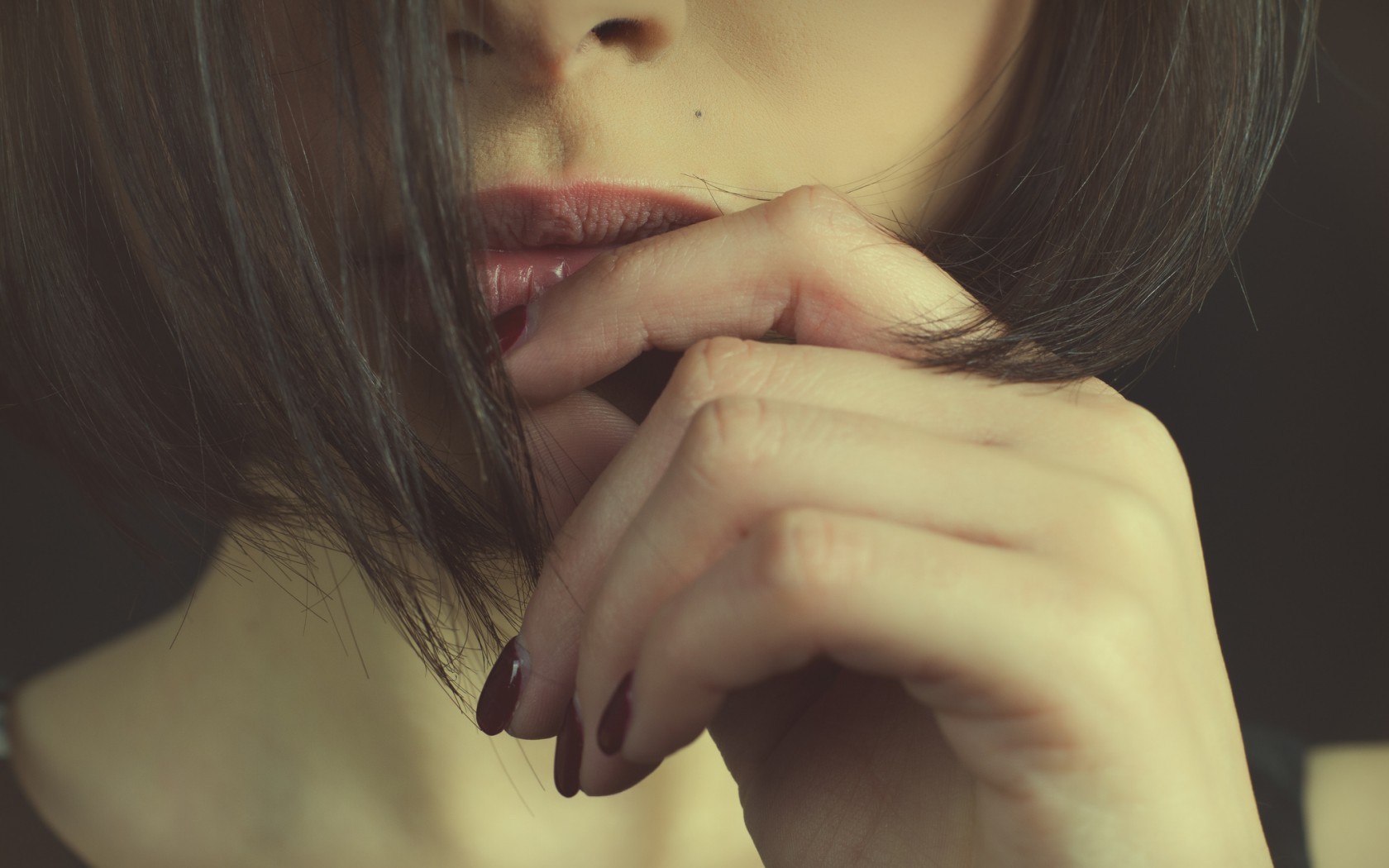 People 1680x1050 women brunette macro lips painted nails Ada Wong face closeup red nails