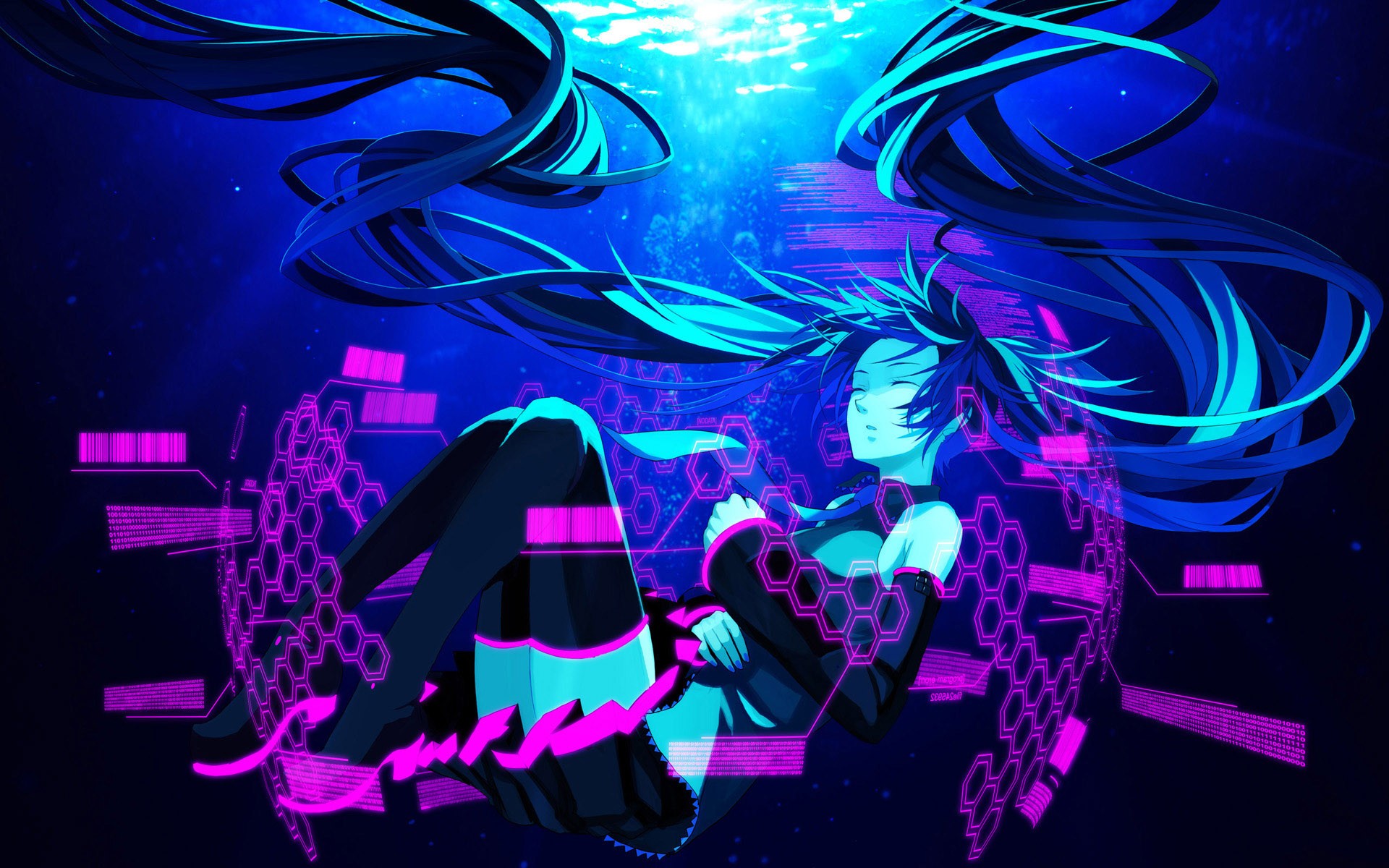 Anime 1920x1200 Vocaloid Hatsune Miku anime anime girls twintails thigh-highs closed eyes underwater stockings long hair