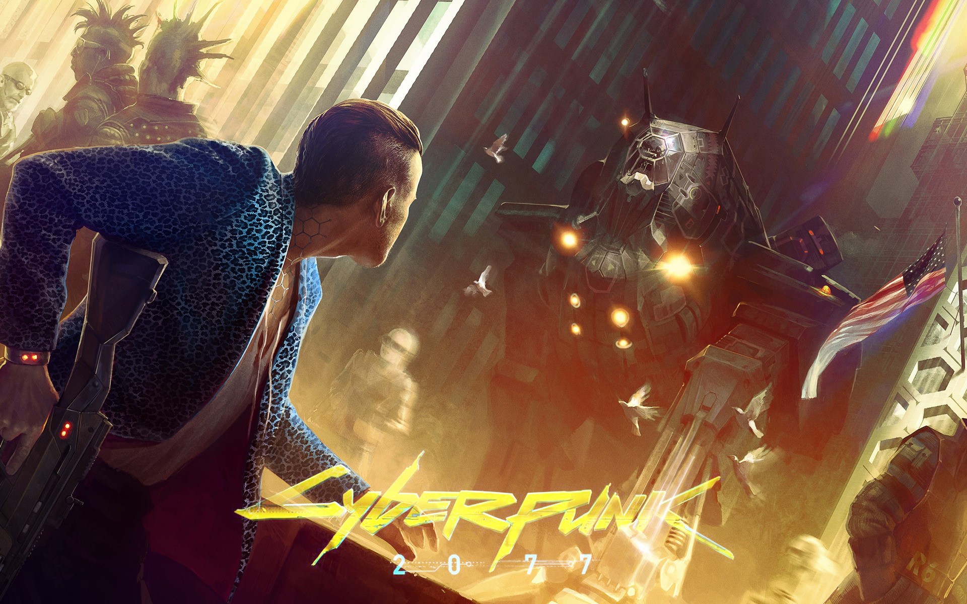 General 1920x1200 video games Cyberpunk 2077 artwork PC gaming video game art science fiction American flag flag weapon