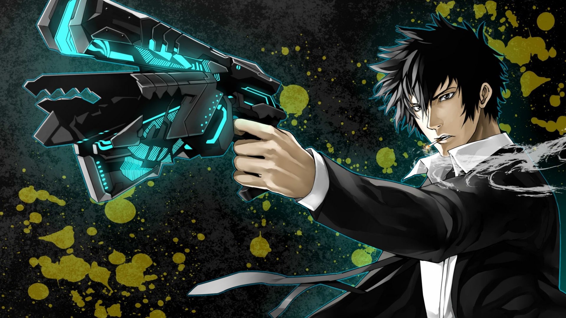 Anime 1920x1080 Psycho-Pass Shinya Kogami anime anime boys gun weapon aiming dark hair cigarettes