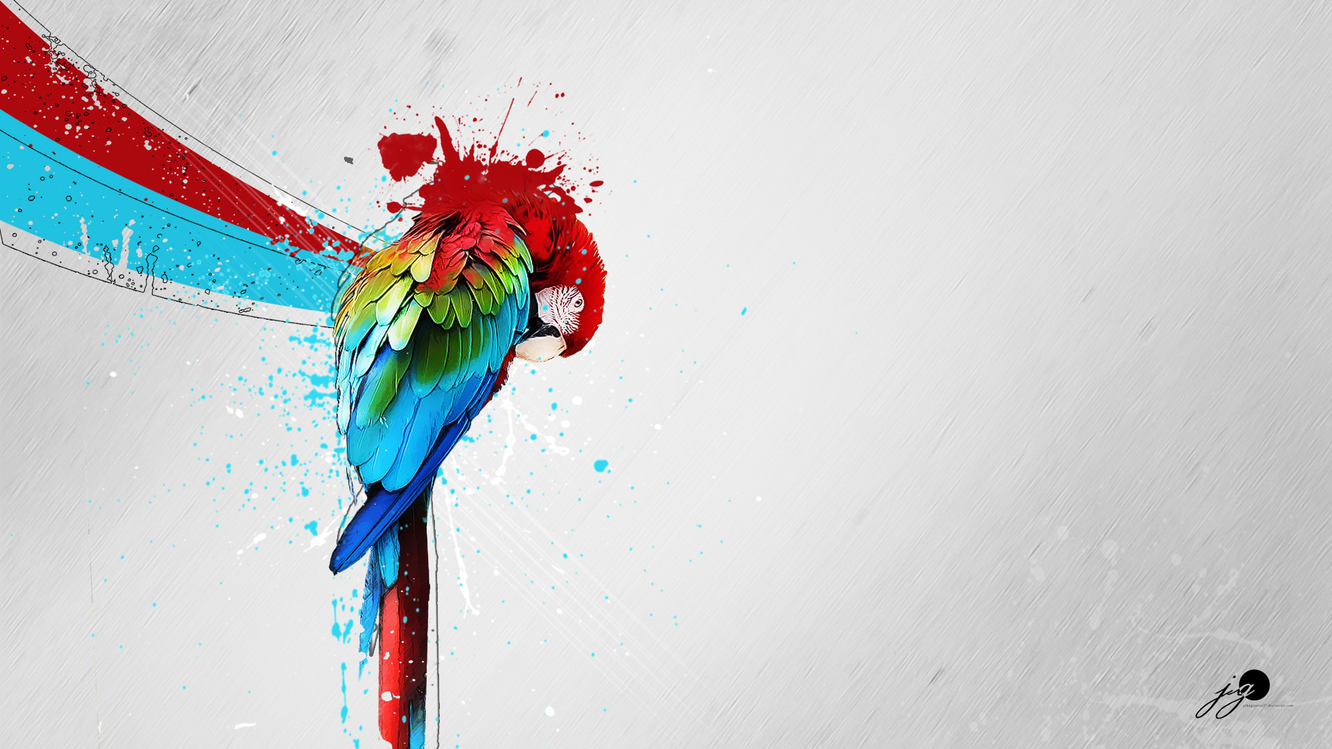 General 1920x1080 artwork parrot paint splatter macaws simple background animals colorful abstract digital art birds