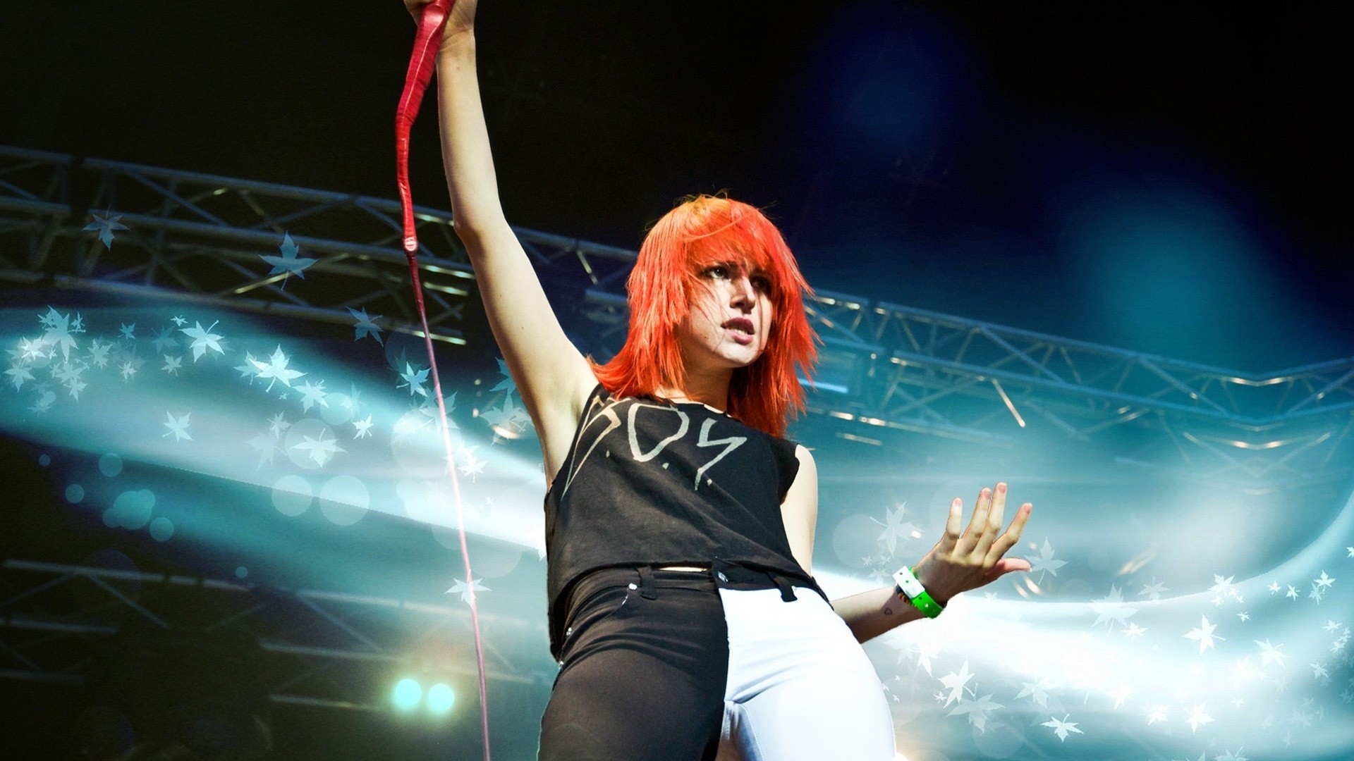 People 1920x1080 Hayley Williams Paramore singer women redhead dyed hair arms up standing microphone