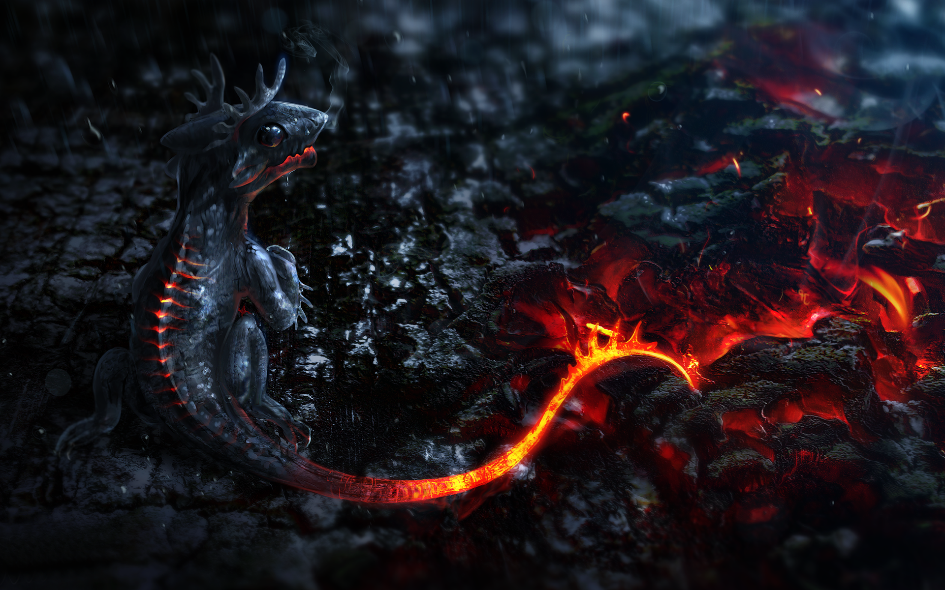 General 1920x1200 lizards dragon fantasy art digital art fire CGI creature
