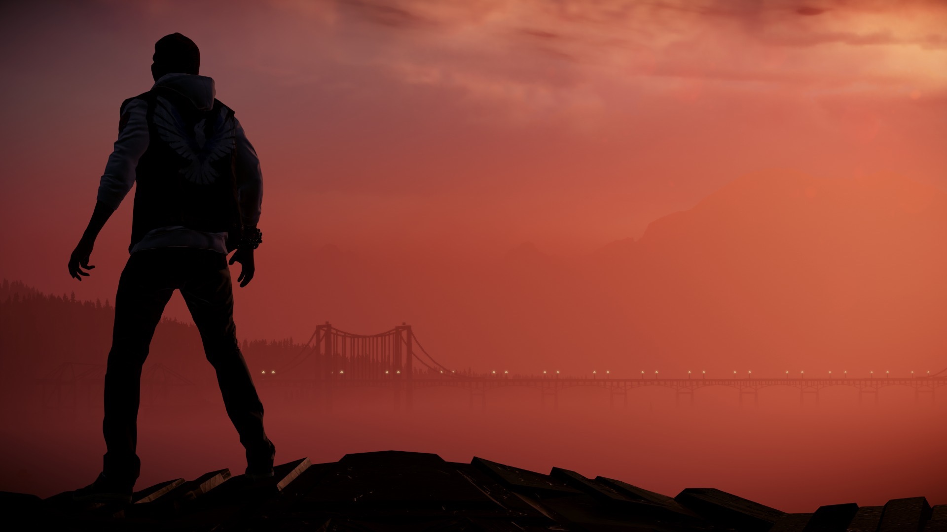 General 1920x1080 silhouette video games sunset Delsin Rowe Infamous: Second Son dark video game art sky