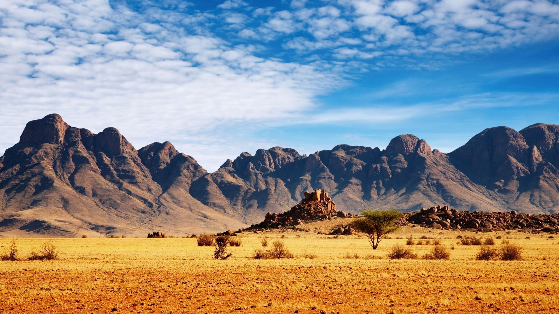 General 1920x1080 nature landscape mountains clouds Namibia Africa desert rocks trees stones plants