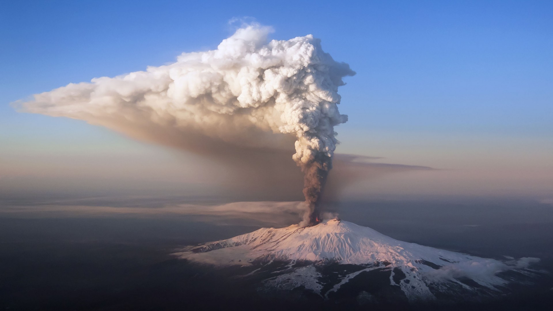 General 1920x1080 volcano smoke sky snow forest snowy peak nature landscape mountains Sicily Italy eruption winter fire lava clouds clear sky aerial view Mount Etna volcanic eruption