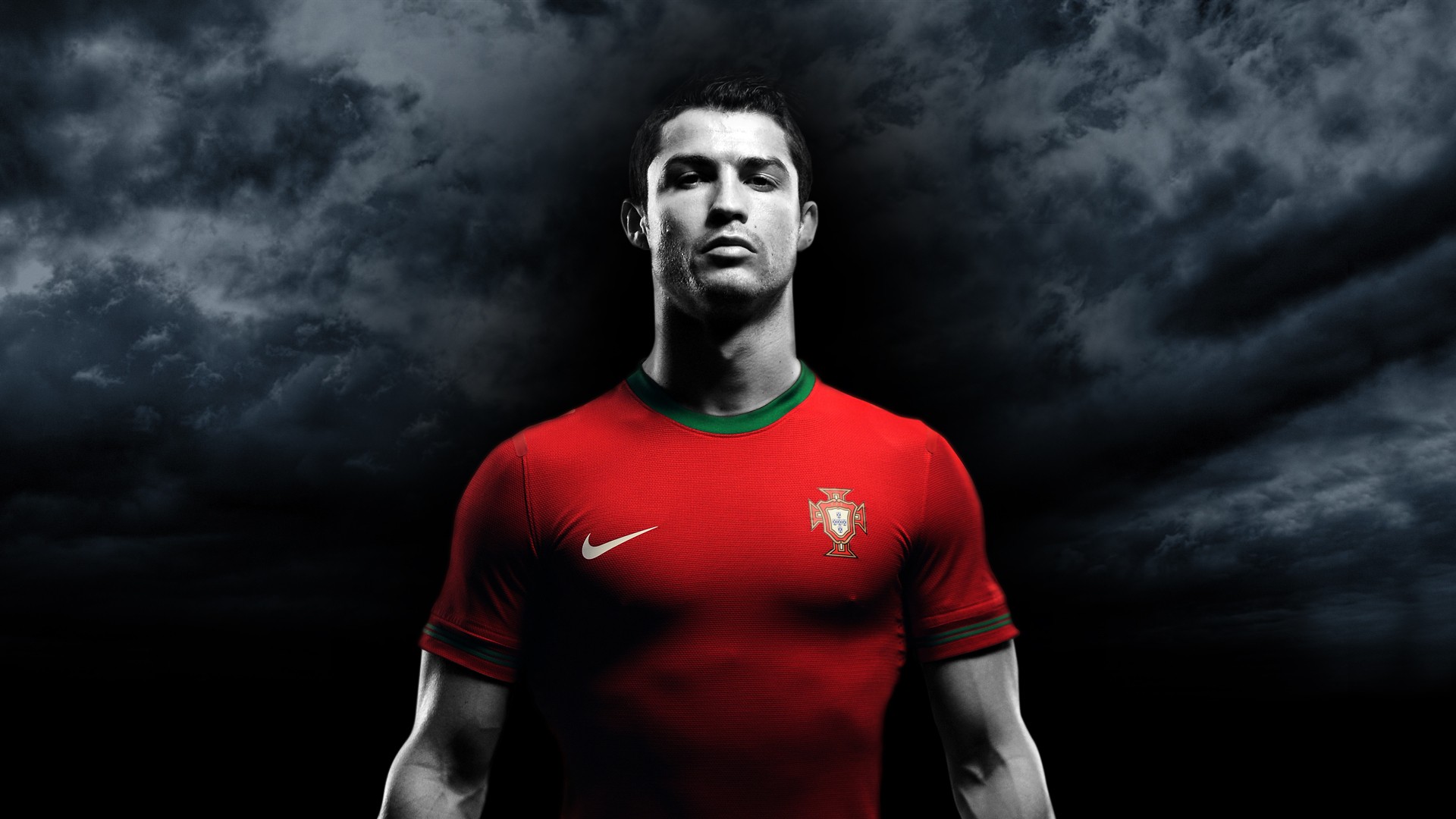 People 1920x1080 Cristiano Ronaldo Real Madrid men sport looking at viewer selective coloring standing celebrity soccer