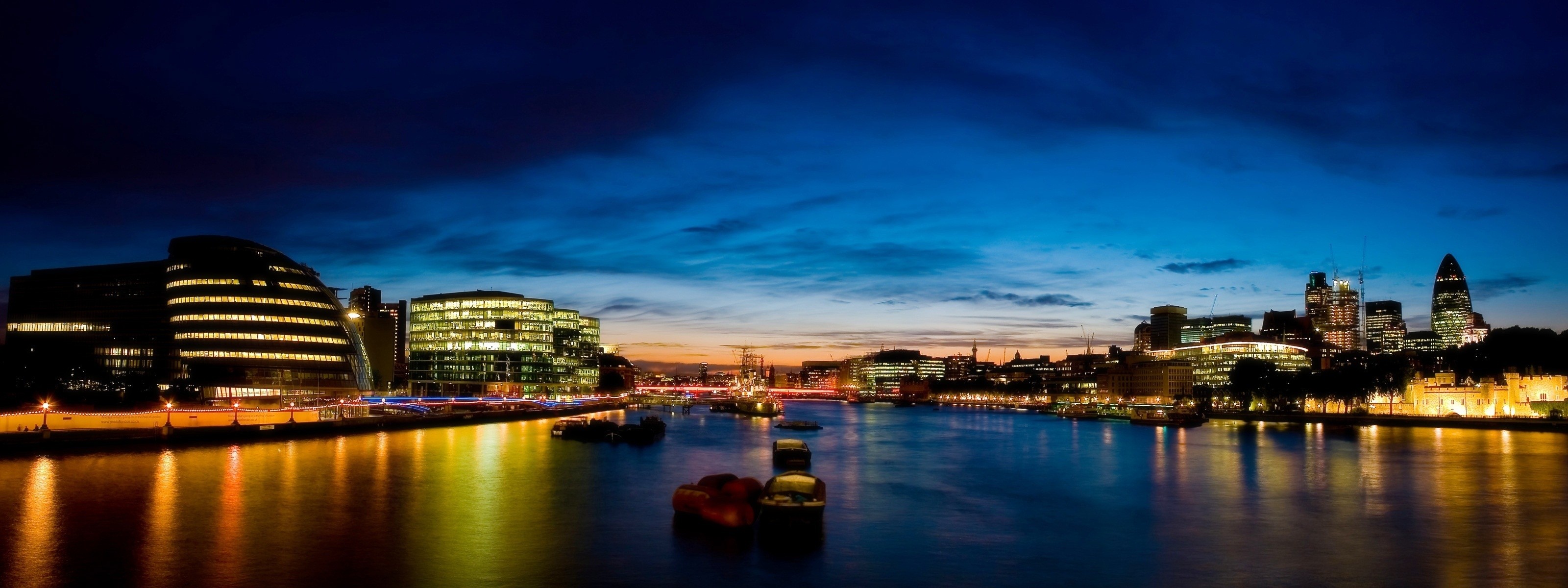 General 3200x1200 cityscape London sky lights River Thames river England city lights UK