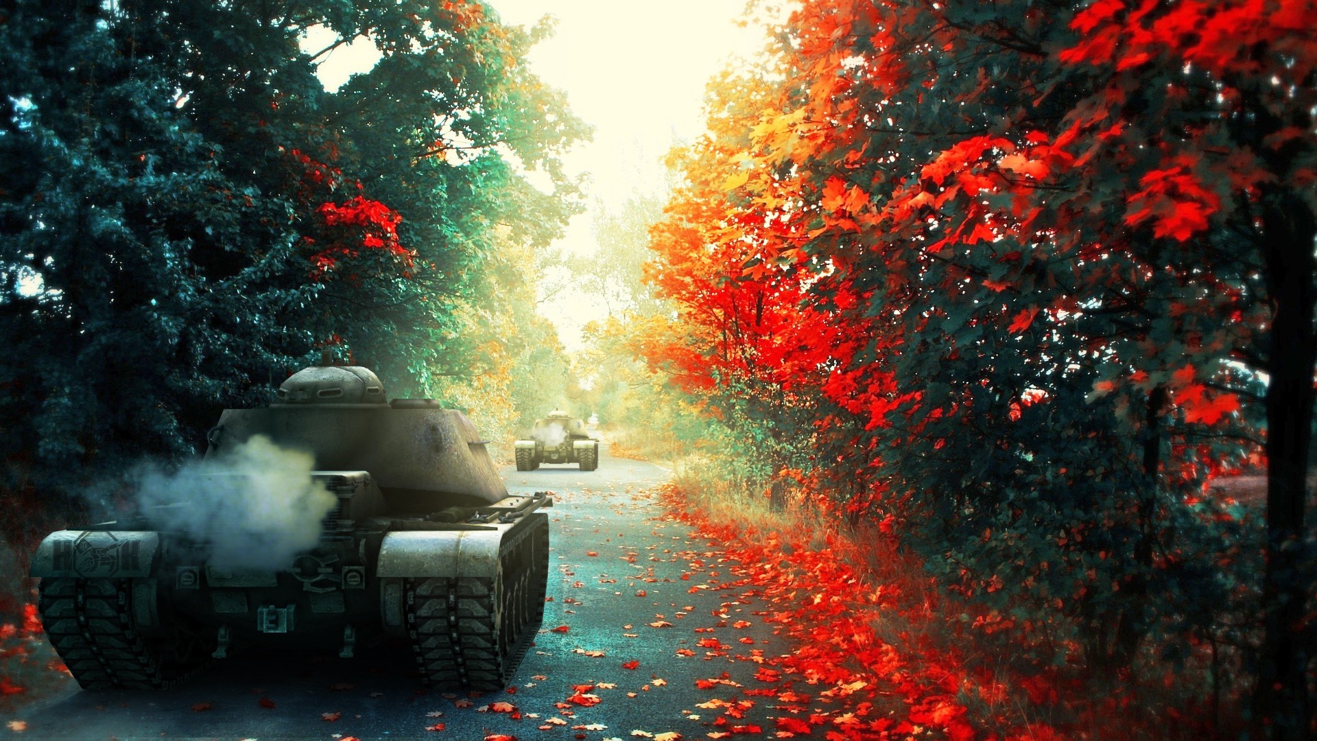 General 1920x1080 World of Tanks tank wargaming video games T110E4 fallen leaves vehicle red leaves