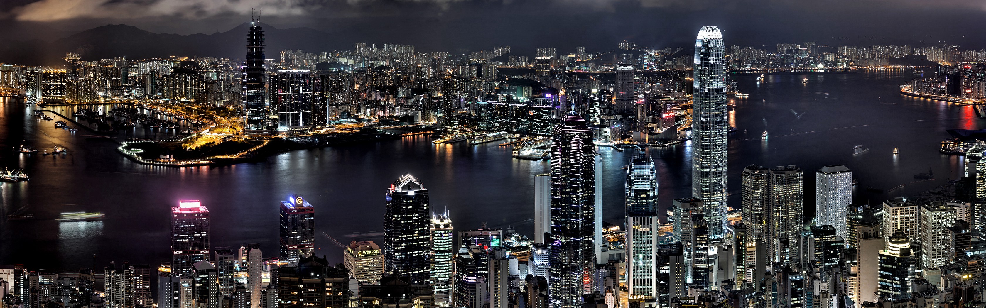 General 3360x1050 Hong Kong landscape city night sky cityscape China Asia city lights