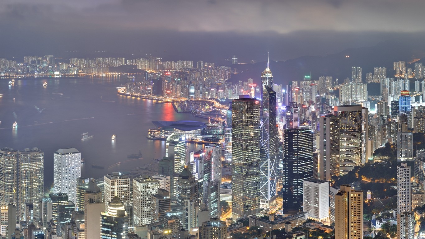 General 1366x768 cityscape building Hong Kong landscape Asia China Victoria Harbour city lights
