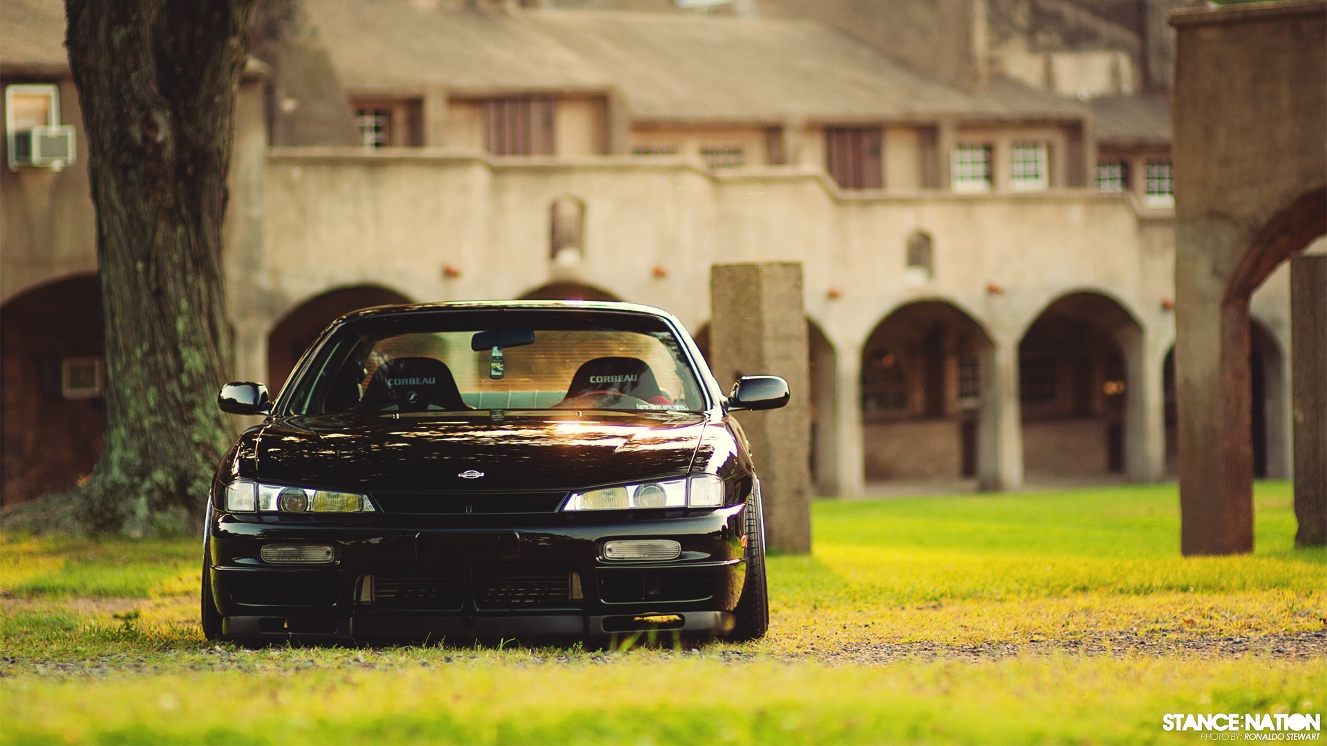 General 1920x1080 Nissan Silvia S14 Nissan Silvia Nissan Japanese cars frontal view black cars Stance Nation vehicle car