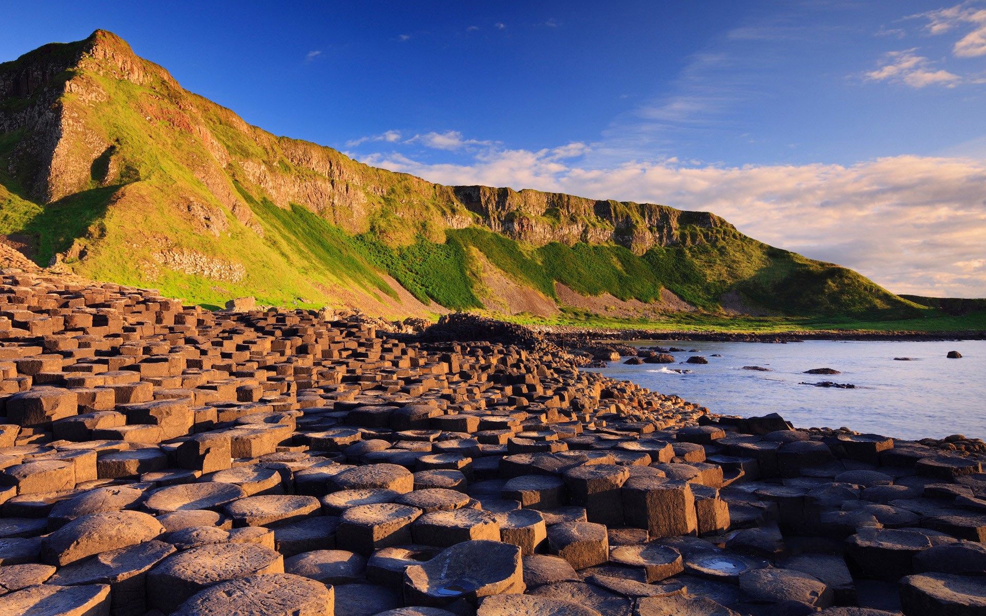 General 1920x1200 nature landscape water sea Giant's Causeway stones rock formation mountains clouds Northern Ireland