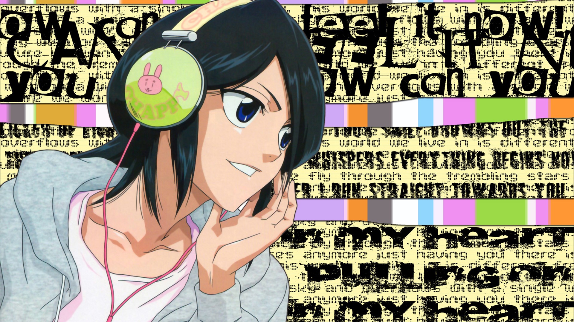Anime 1920x1080 Bleach typography Kuchiki Rukia headphones anime girls blue eyes women