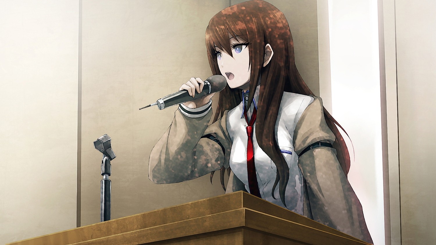 Anime 1500x844 microphone anime girls anime open mouth tie